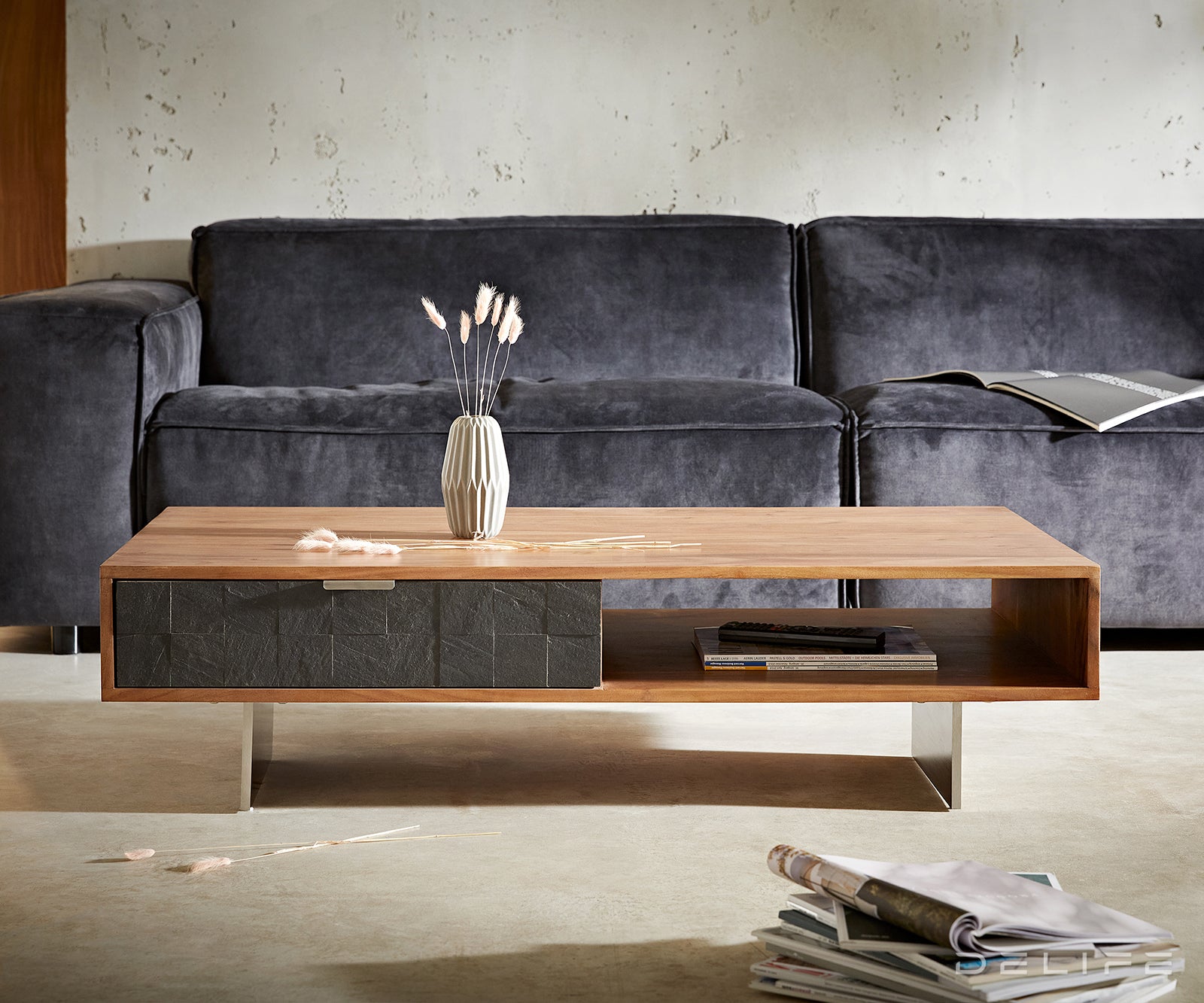 Klub stolić Teele 115x60cm, 2 ladice, Materijal: Bagrem