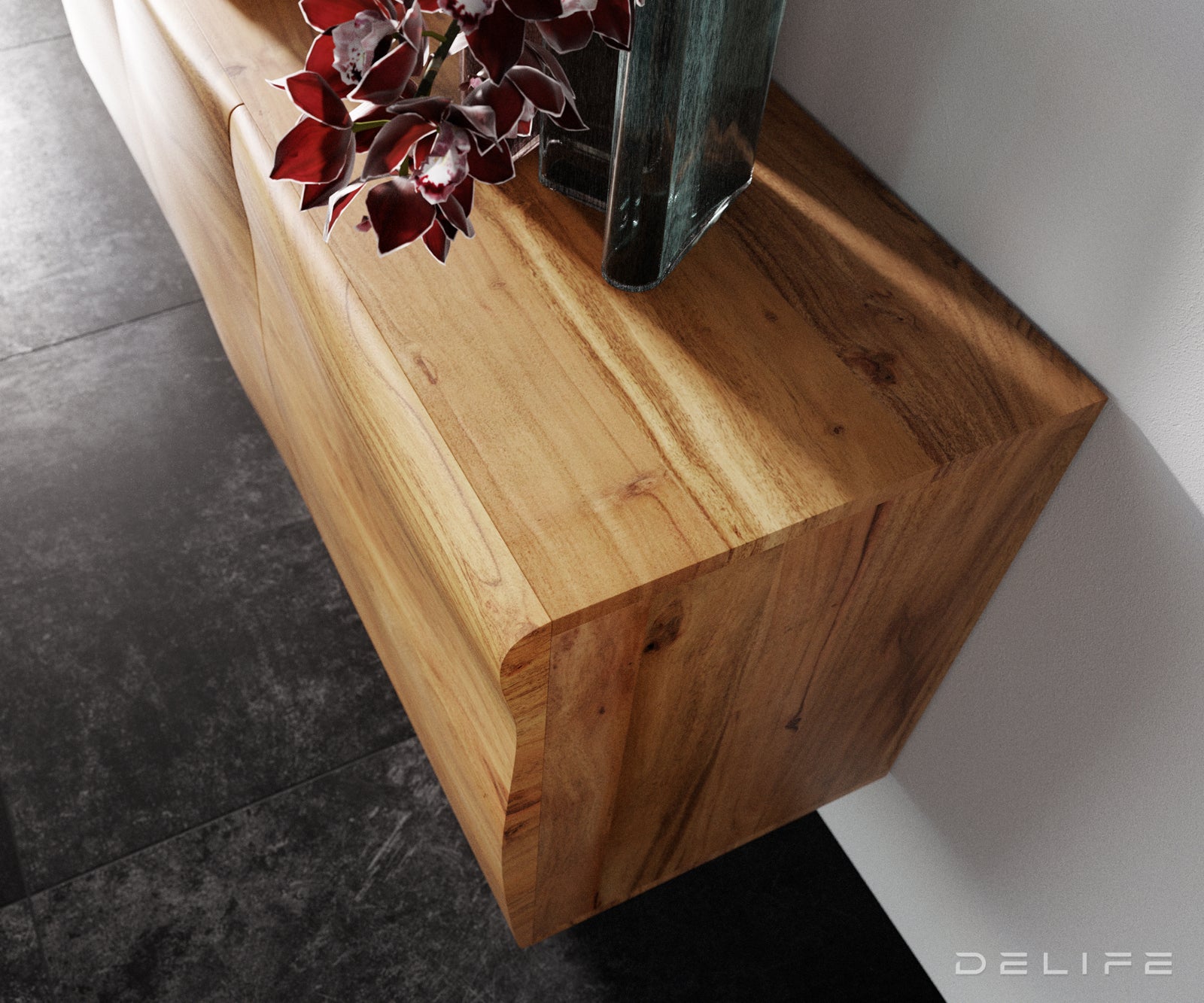 Viseća komoda Live Edge, 145x40cm, Materijal: Bagrem