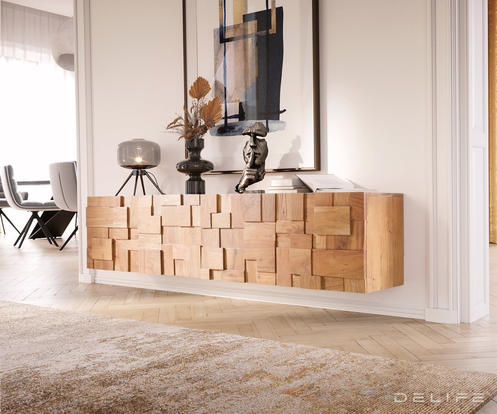 TV Komoda Puzzle 175x35cm, Materijal: Bagrem