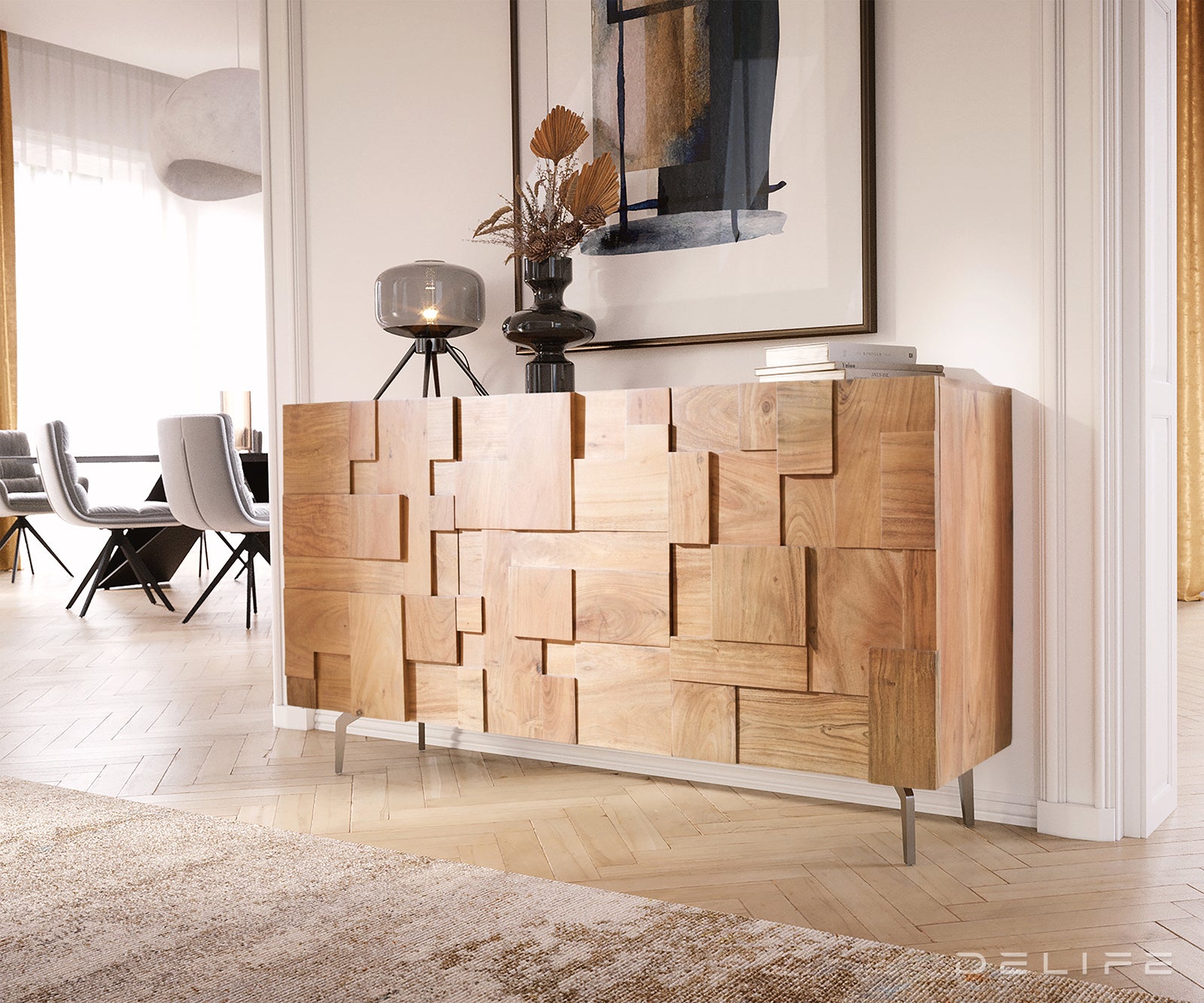 Komoda Puzzle 145x40cm, Materijal: Bagrem