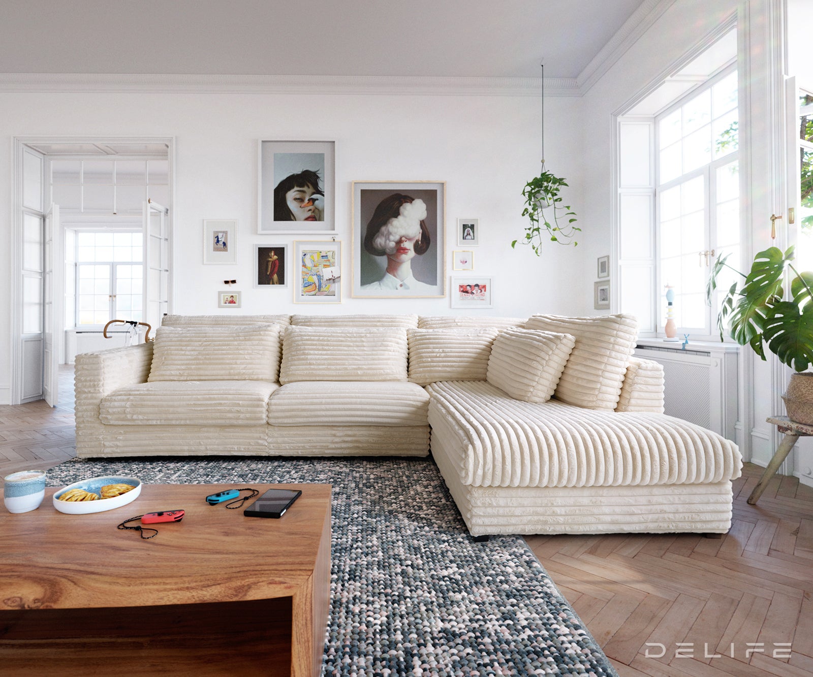 Kutna garnitura Isla 331x226cm, Materijal: Pliš rebrasta tkanina