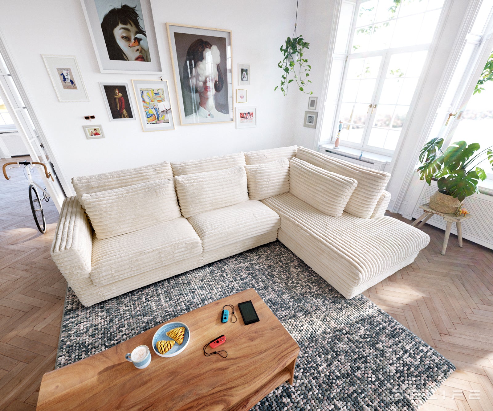 Kutna garnitura Isla 331x226cm, Materijal: Pliš rebrasta tkanina