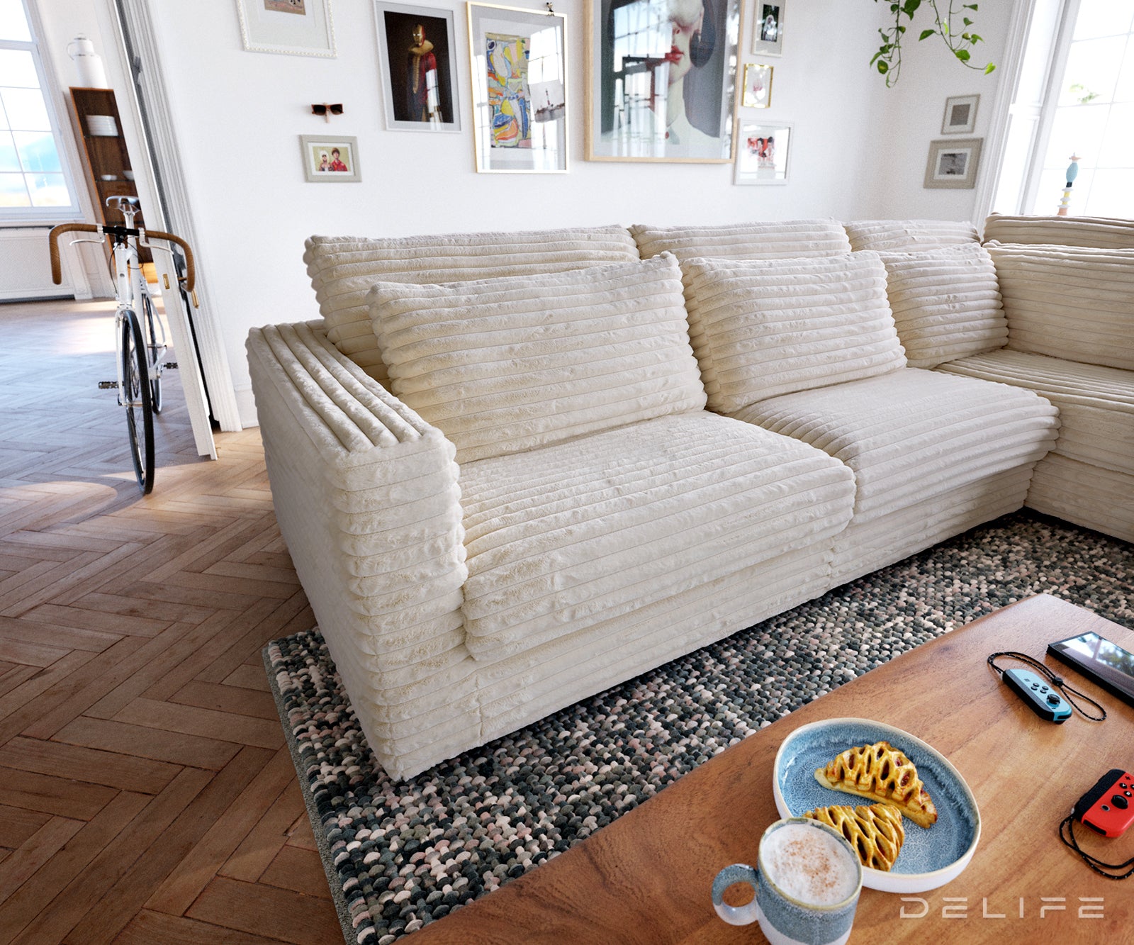 Kutna garnitura Isla 331x226cm, Materijal: Pliš rebrasta tkanina