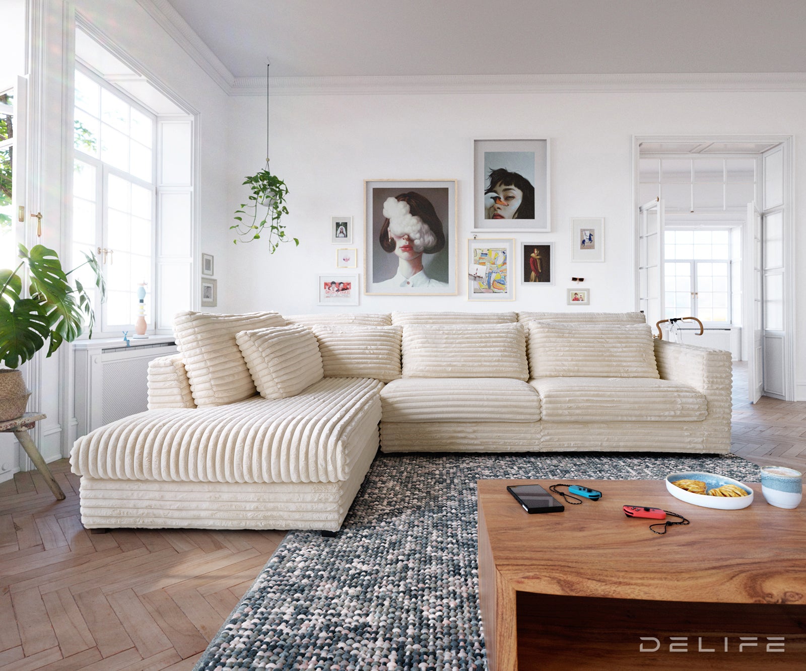 Kutna garnitura Isla 331x226cm, Materijal: Pliš rebrasta tkanina