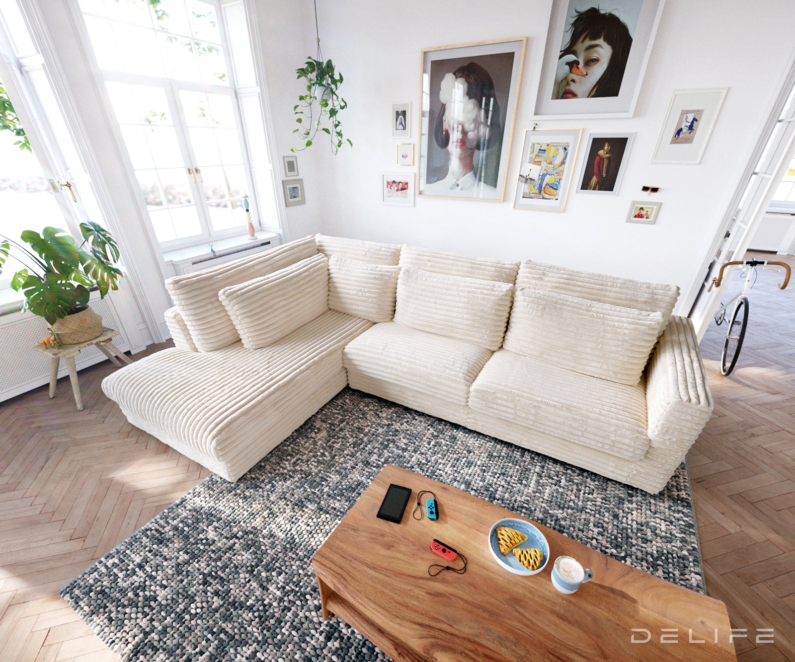 Kutna garnitura Isla 331x226cm, Materijal: Pliš rebrasta tkanina