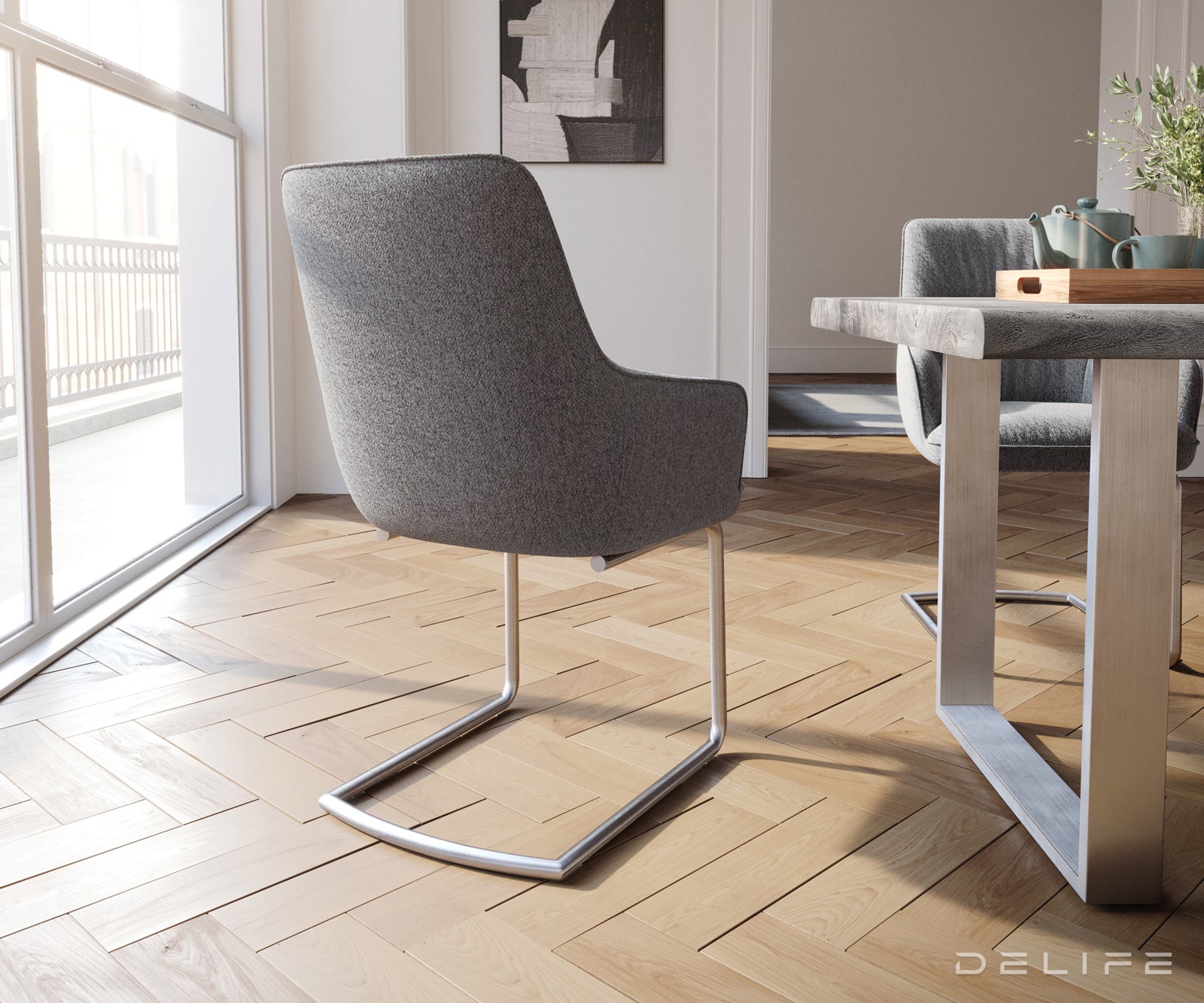 Blagovaonska stolica Zelia, Materijal: Strukturirana tkanina