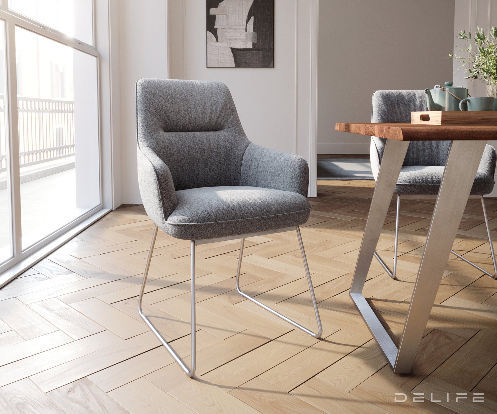 Blagovaonska stolica Zelia, Materijal: Strukturirana tkanina