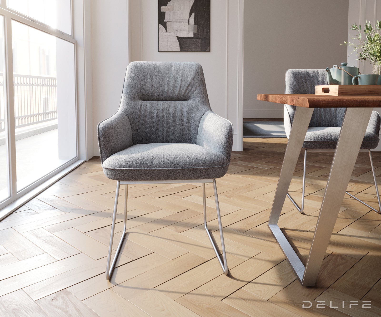 Blagovaonska stolica Zelia, Materijal: Strukturirana tkanina