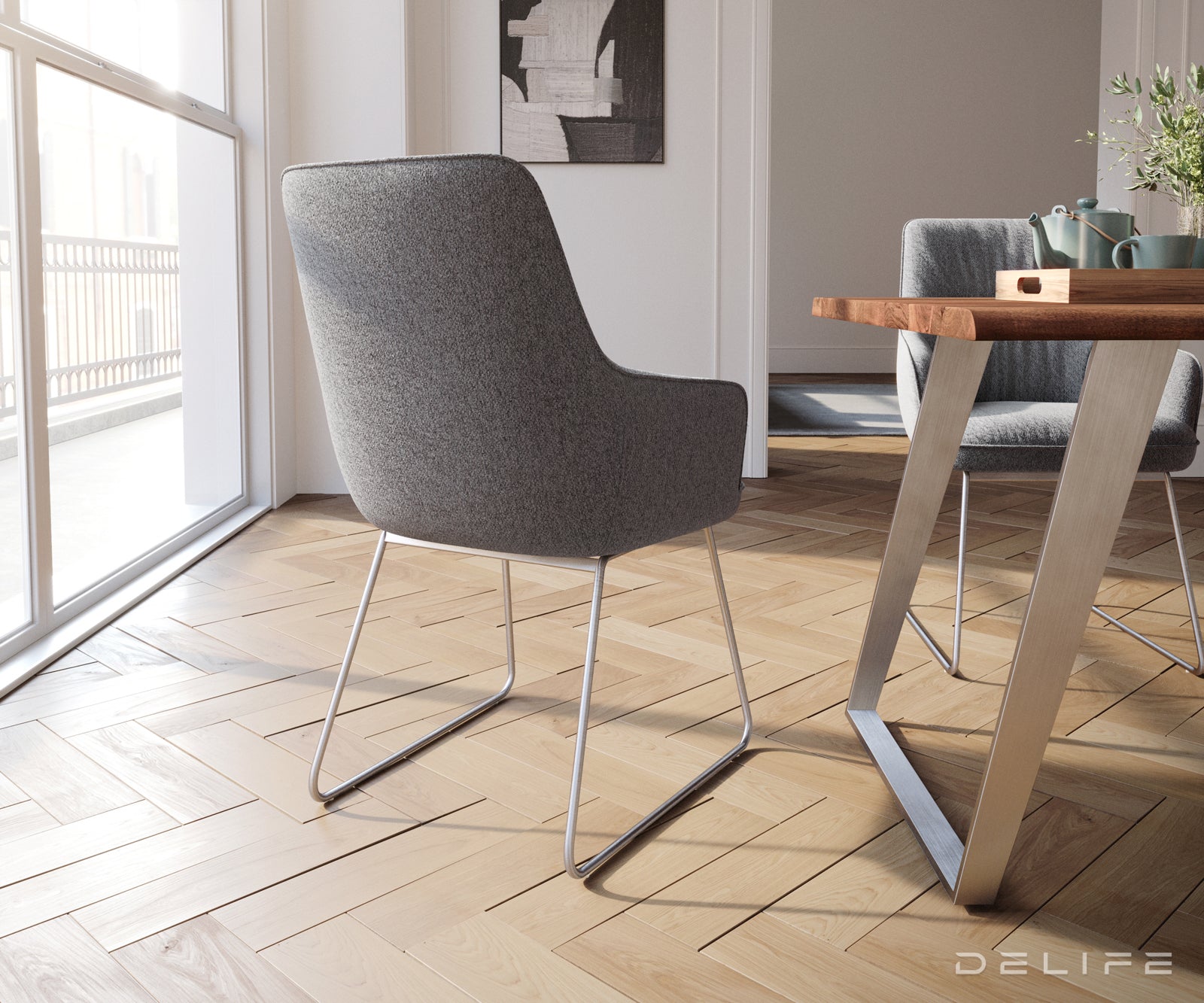 Blagovaonska stolica Zelia, Materijal: Strukturirana tkanina