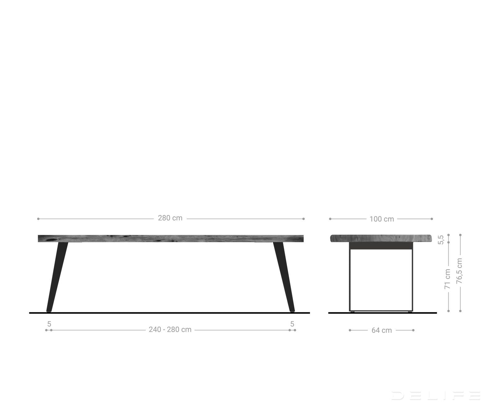 Blagovaonski stol Edge, Materijal: Bagrem, Debljina ploče: 5,5cm
