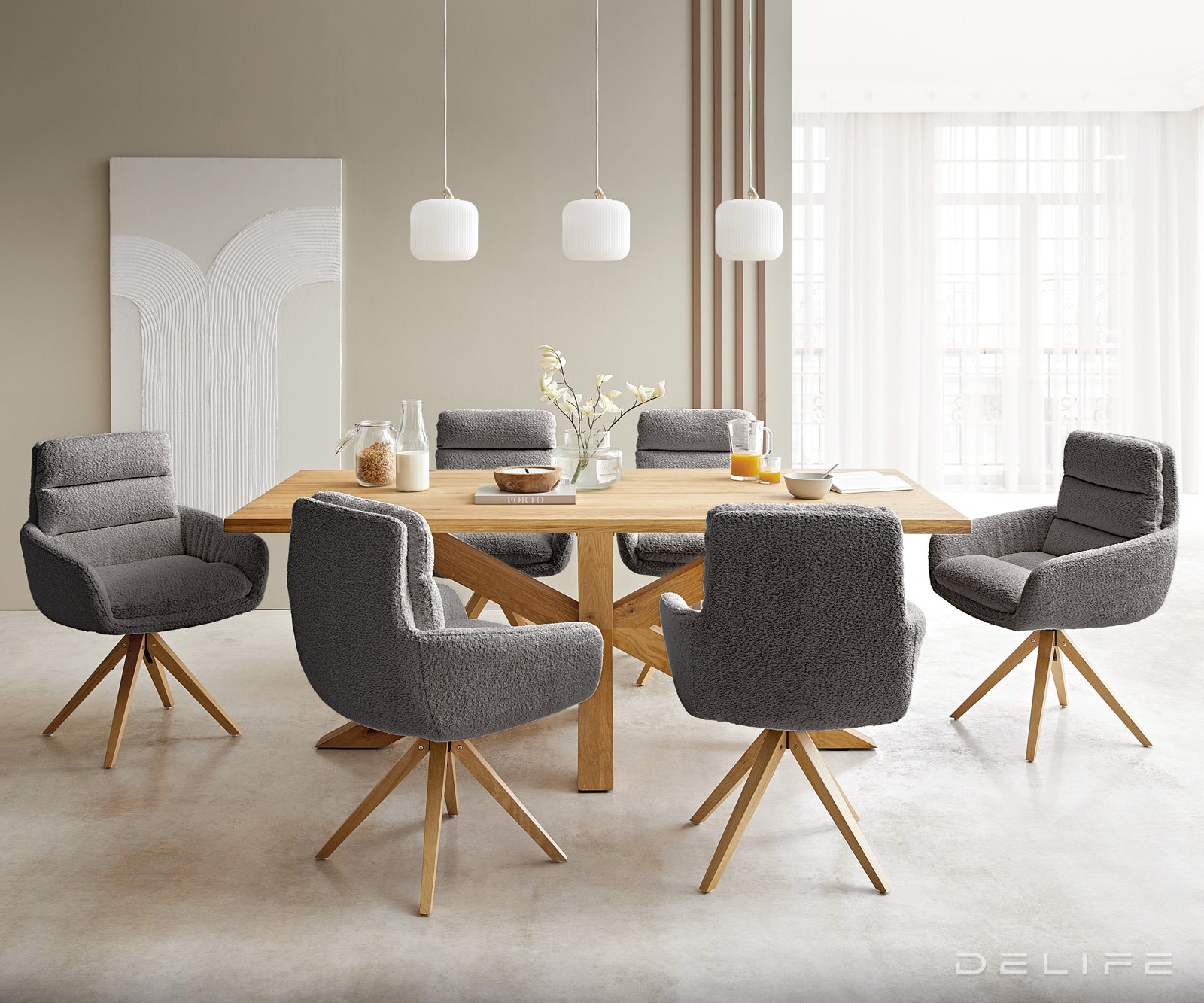 Blagovaonska stolica Abelia s rukonaslonom, Materijal: Boucle