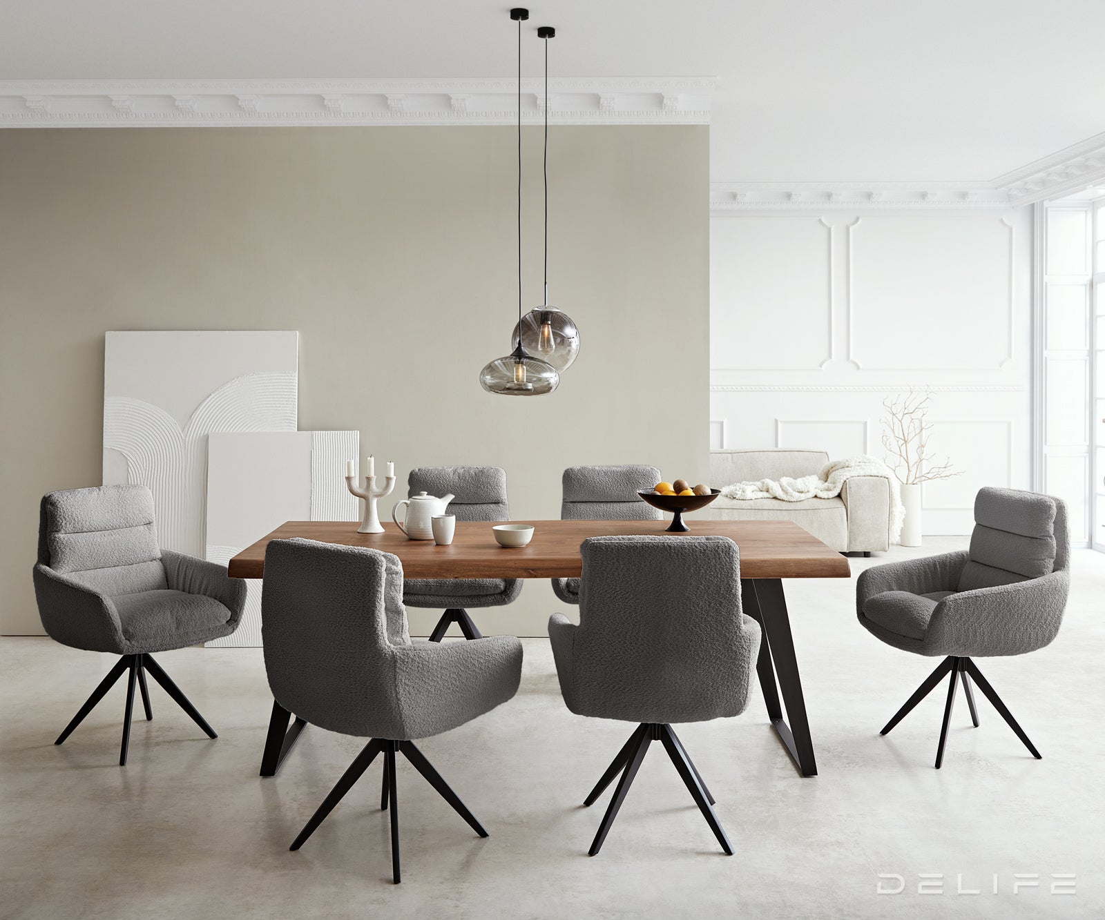 Blagovaonska stolica Abelia s rukonaslonom, Materijal: Boucle