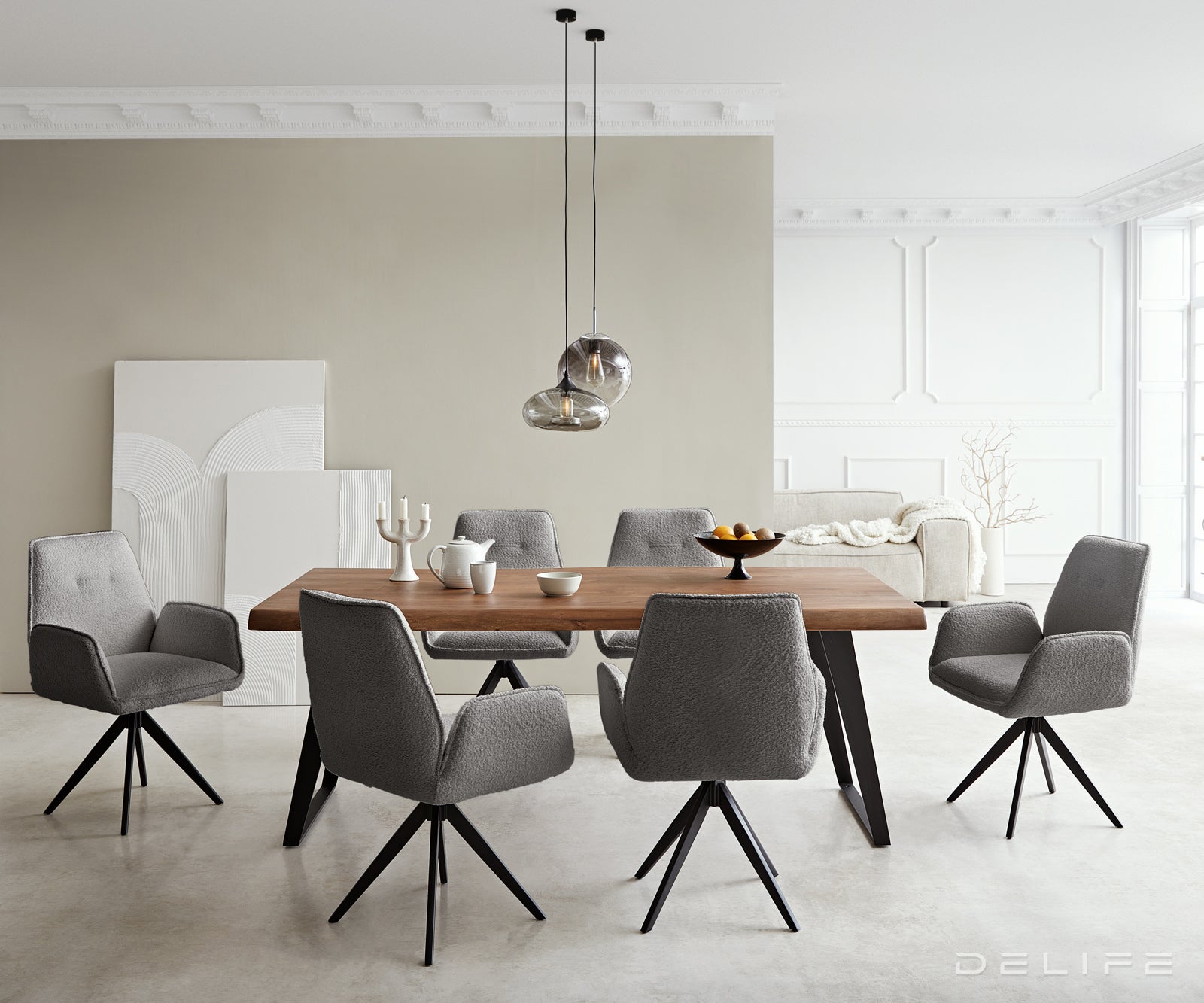 Blagovaonska stolica Zoa, Materijal: Boucle tkanina