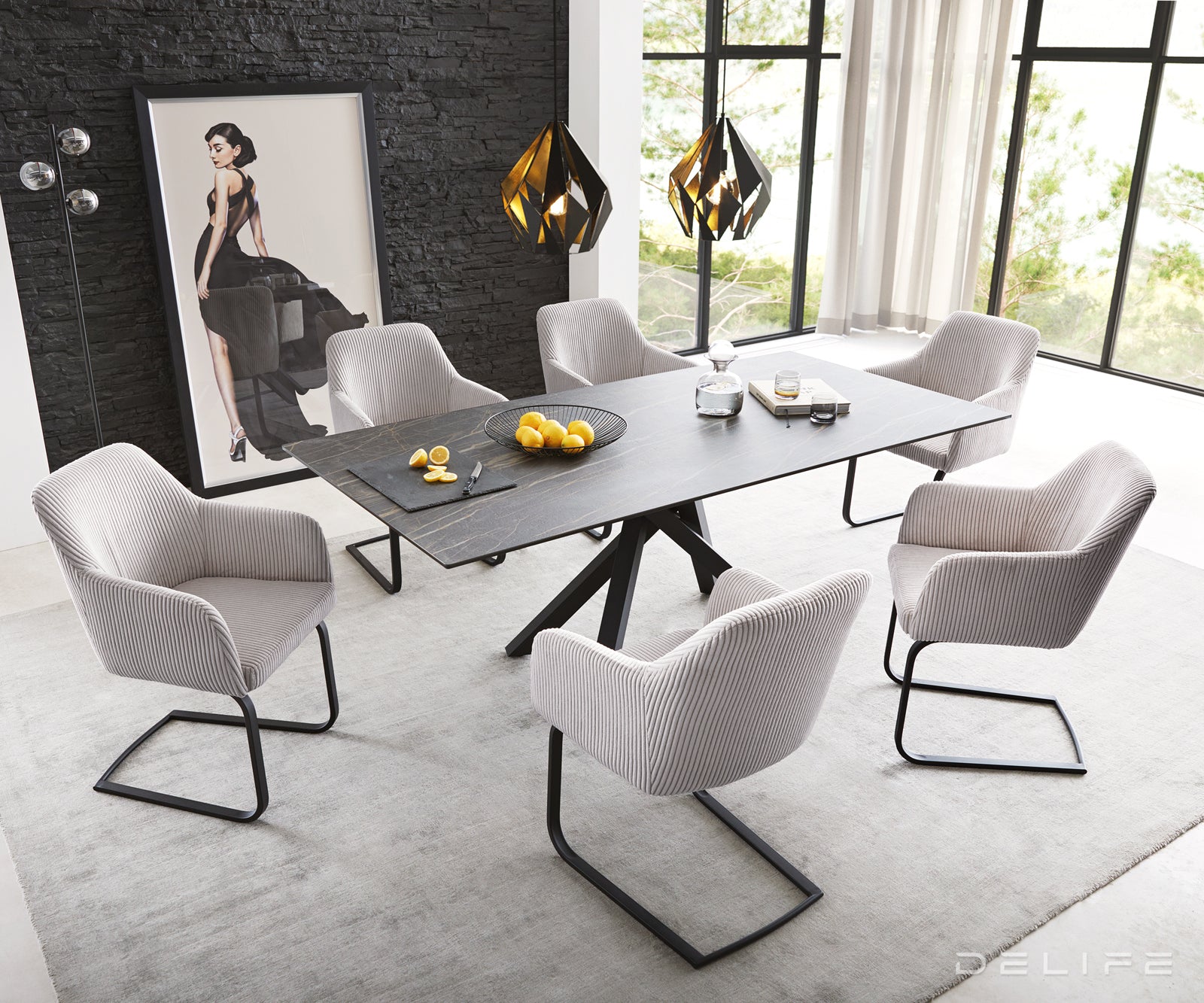 Blagovaonska stolica Greg, Materijal: Rebrasta tkanina