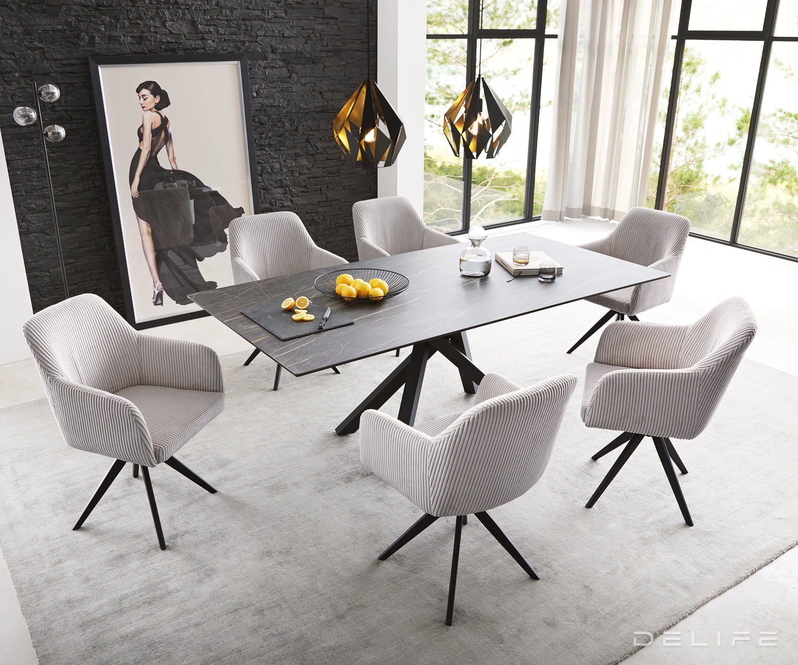 Blagovaonska stolica Greg, Materijal: Rebrasta tkanina