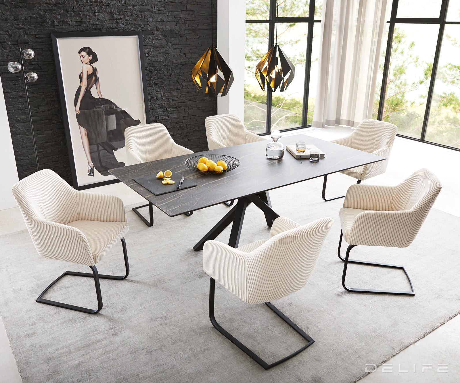 Blagovaonska stolica Greg, Materijal: Rebrasta tkanina