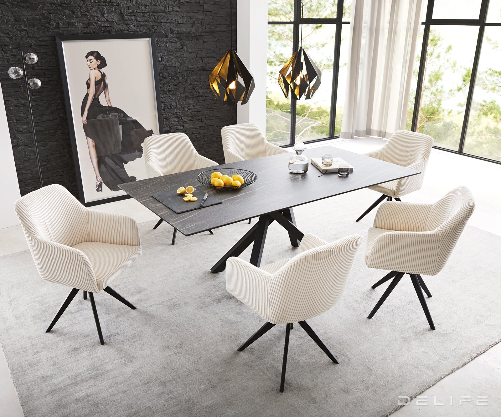 Blagovaonska stolica Greg, Materijal: Rebrasta tkanina