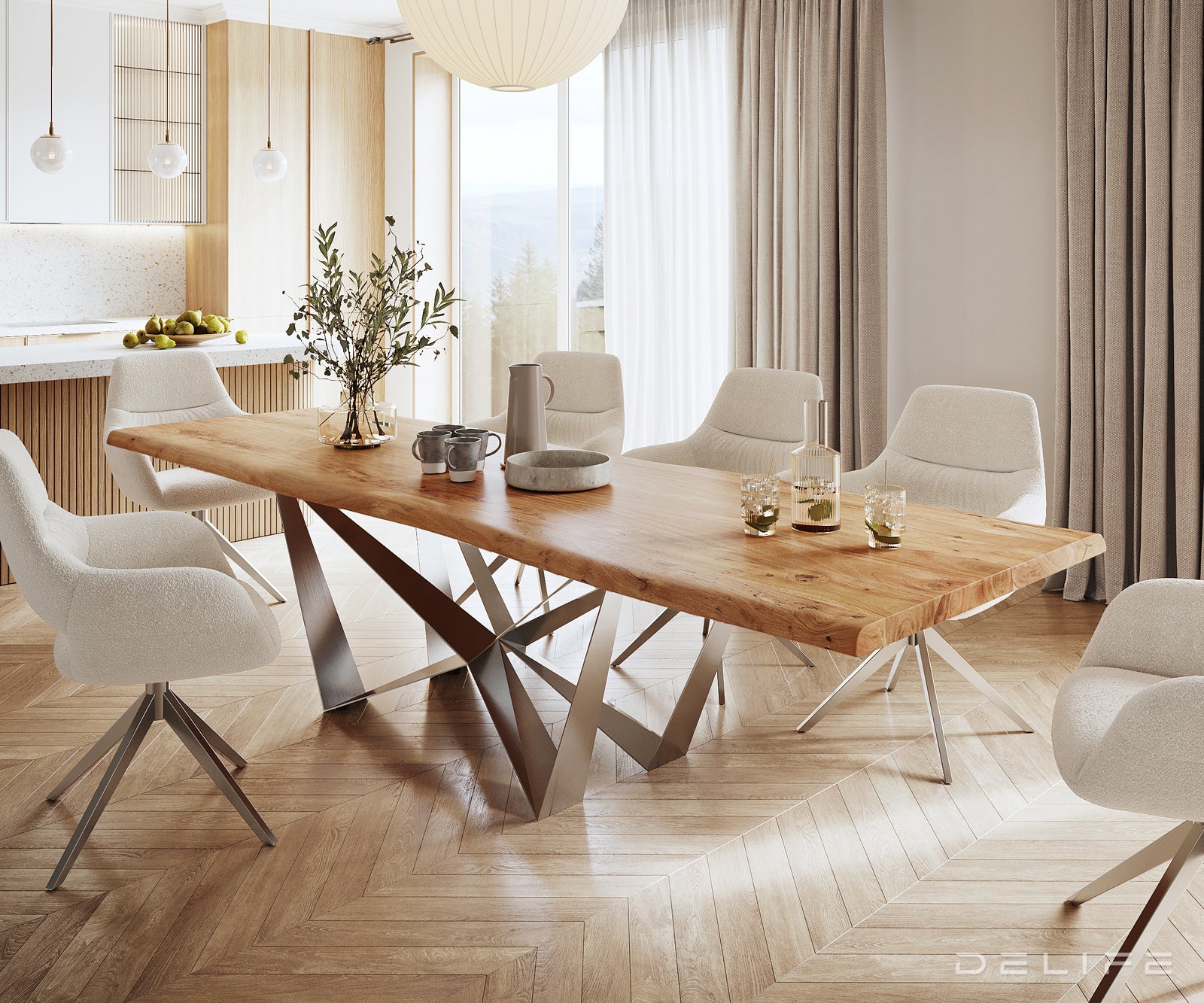 Blagovaonski stol Edge, Materijal: Bagrem, Debljina ploče: 5,5cm