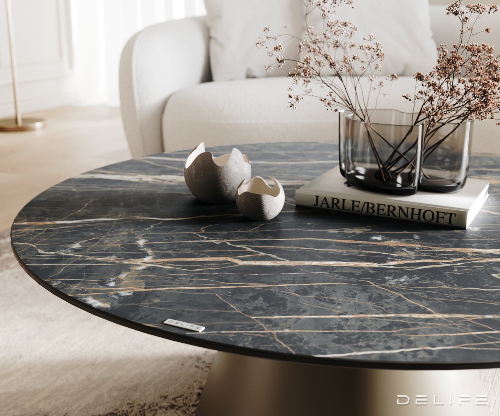 Klub stolić Borna 100x100cm, Materijal: Keramika Laminam Noir Desir