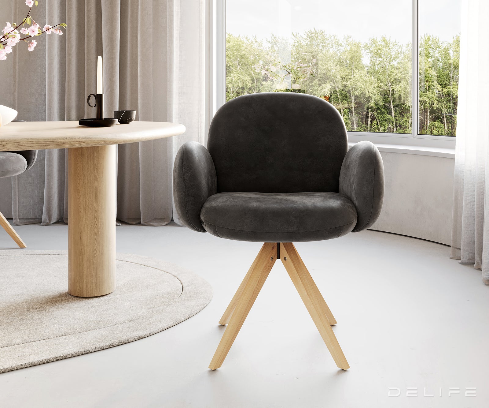 Blagovaonska stolica s rukonaslonom Nube, Materijal: Mikrofibra