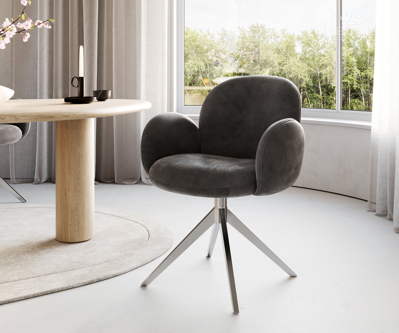 Blagovaonska stolica s rukonaslonom Nube, Materijal: Mikrofibra