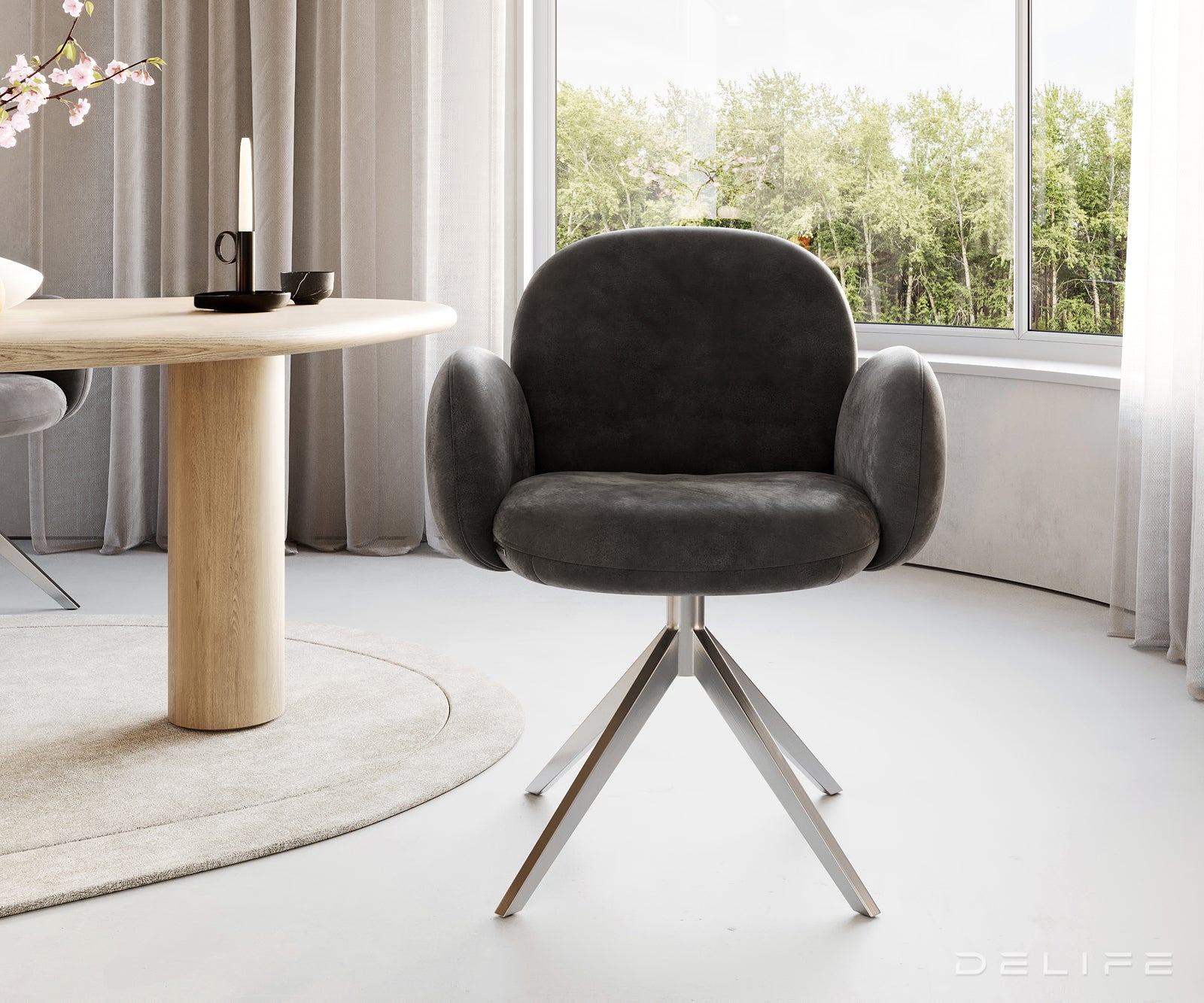 Blagovaonska stolica s rukonaslonom Nube, Materijal: Mikrofibra