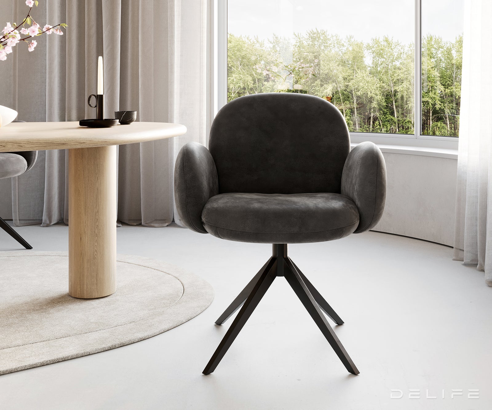 Blagovaonska stolica s rukonaslonom Nube, Materijal: Mikrofibra