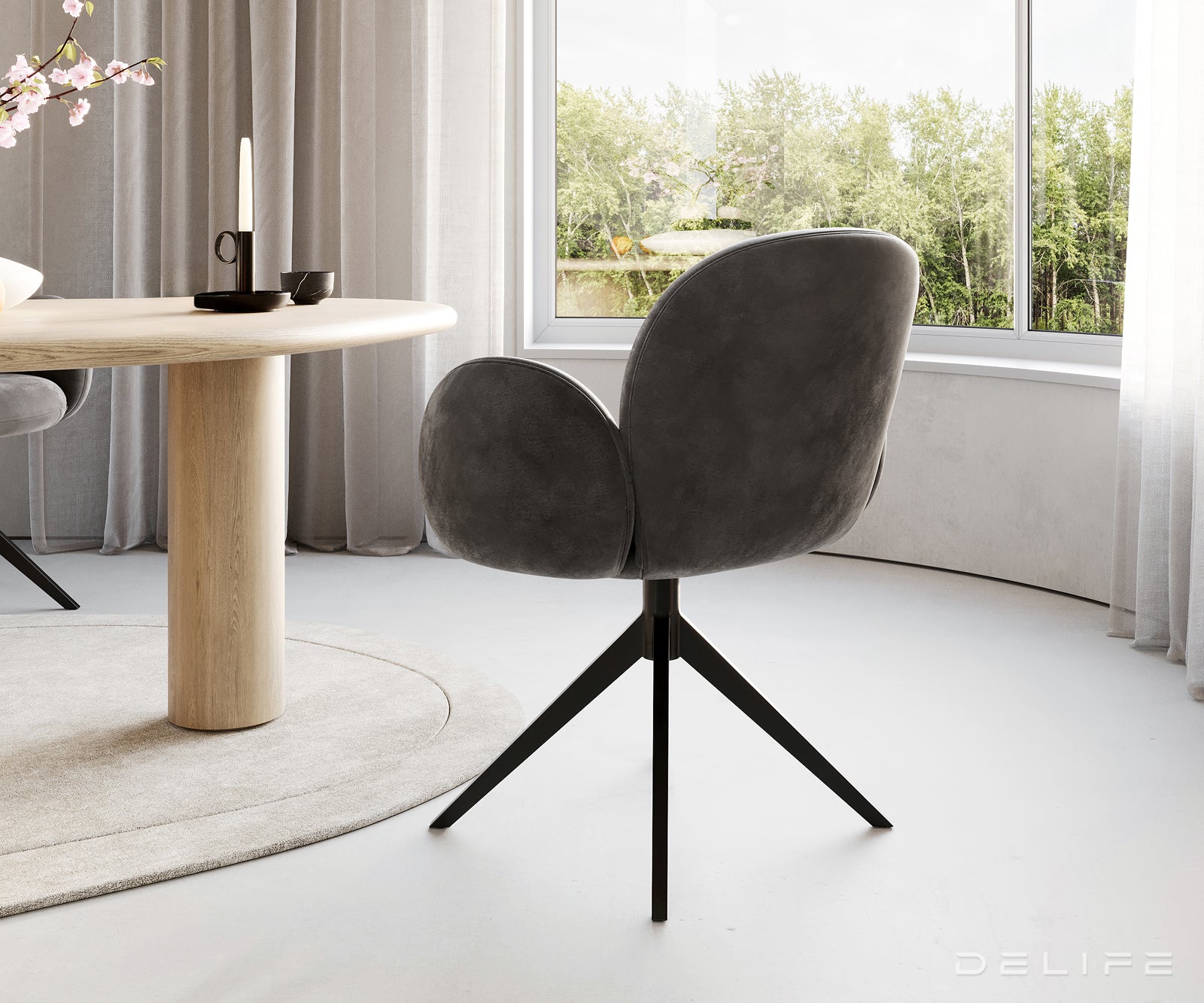 Blagovaonska stolica s rukonaslonom Nube, Materijal: Mikrofibra