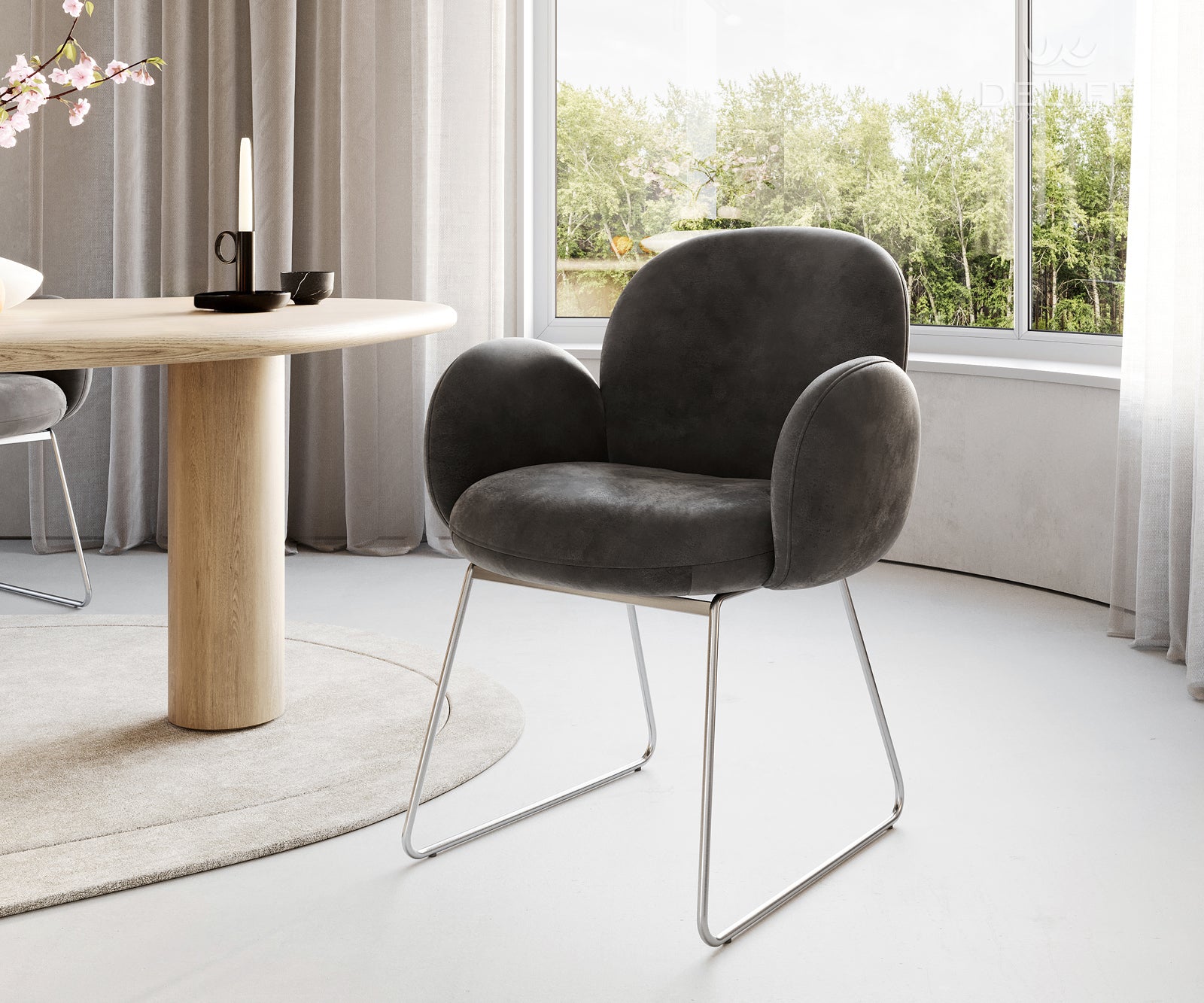 Blagovaonska stolica s rukonaslonom Nube, Materijal: Mikrofibra