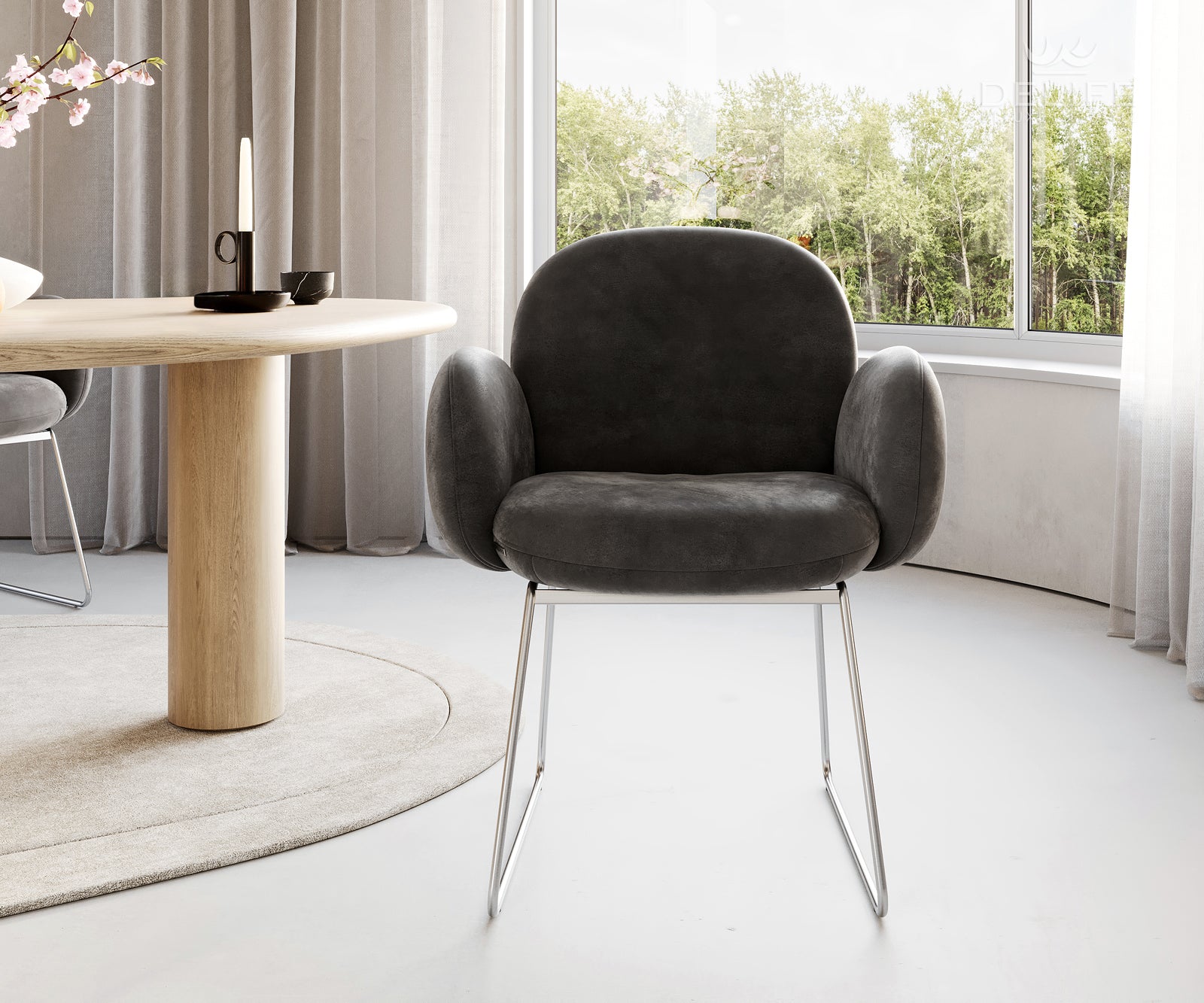 Blagovaonska stolica s rukonaslonom Nube, Materijal: Mikrofibra