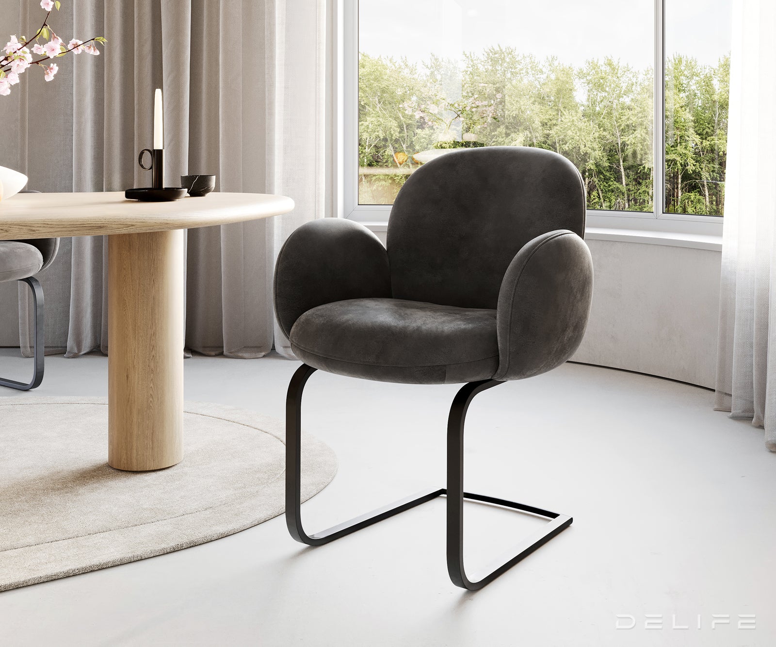 Blagovaonska stolica s rukonaslonom Nube, Materijal: Mikrofibra