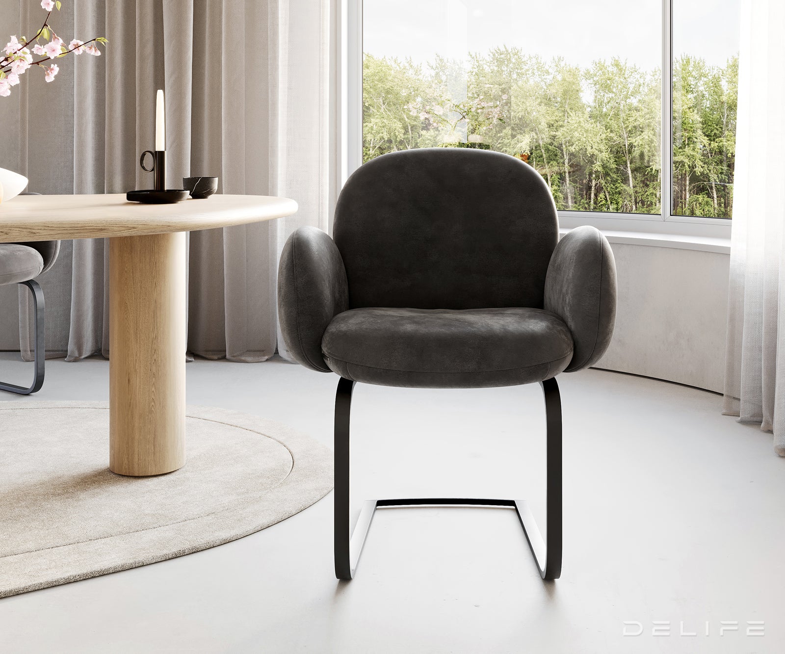 Blagovaonska stolica s rukonaslonom Nube, Materijal: Mikrofibra