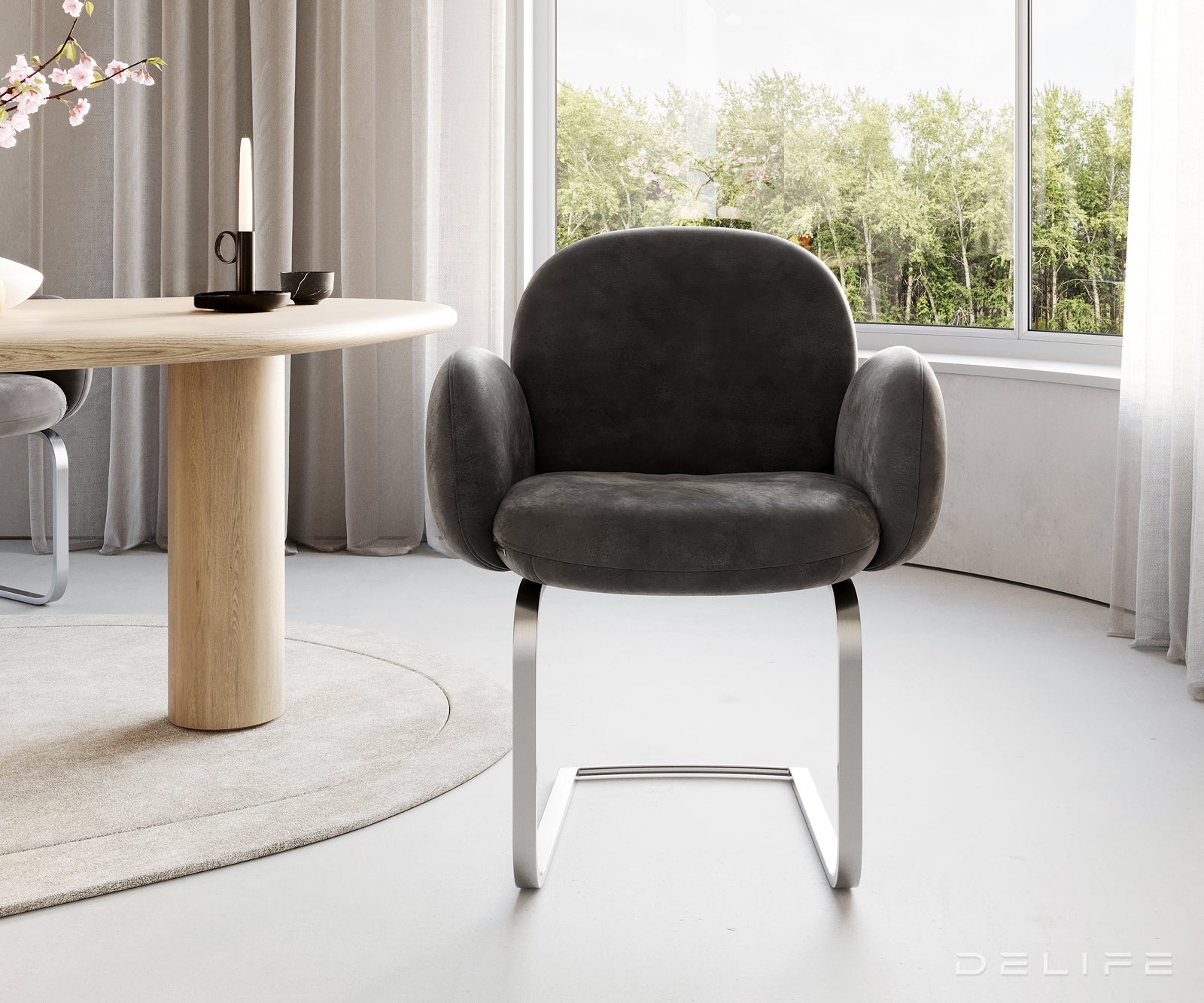 Blagovaonska stolica s rukonaslonom Nube, Materijal: Mikrofibra