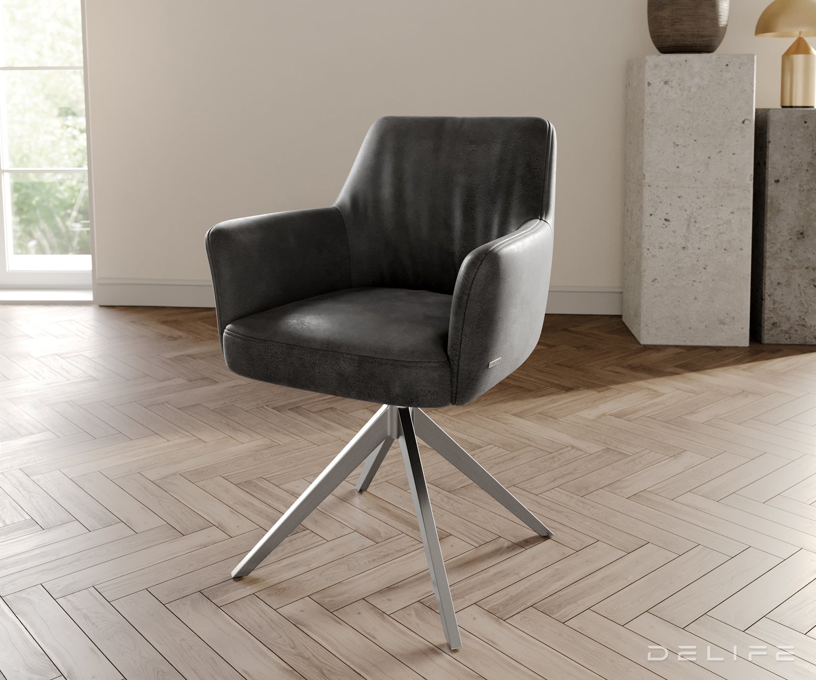 Blagovaonska stolica s rukonaslonom Xana, Materijal: mikrofibra