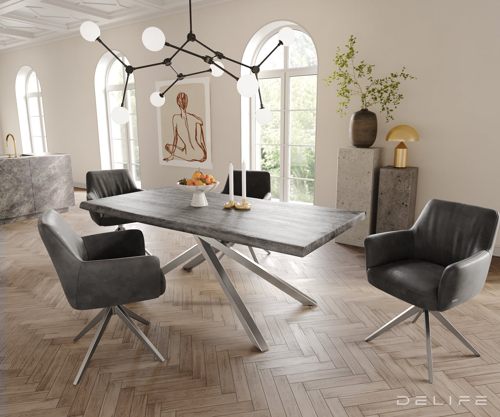 Blagovaonska stolica s rukonaslonom Xana, Materijal: mikrofibra