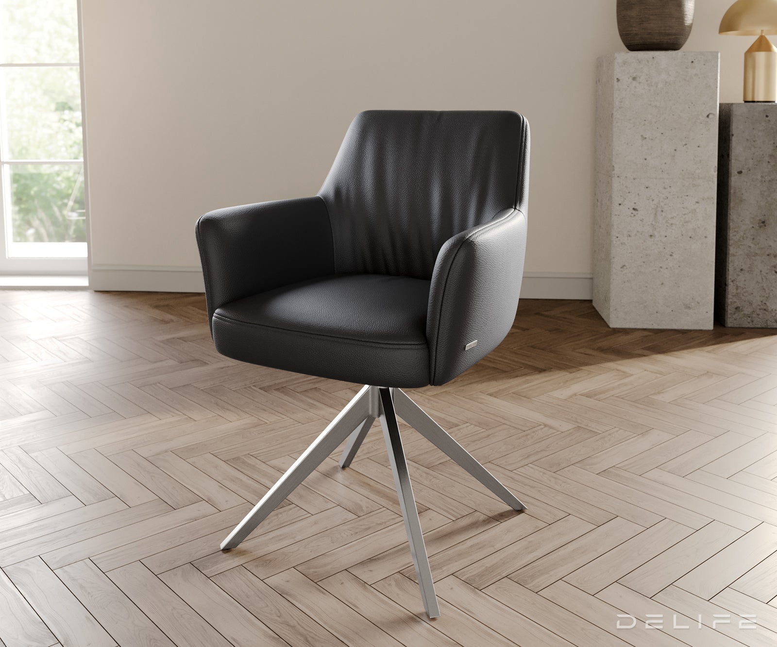 Blagovaonska stolica s rukonaslonom Xana, Materijal: koža