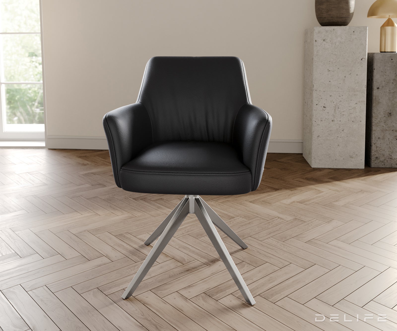 Blagovaonska stolica s rukonaslonom Xana, Materijal: koža