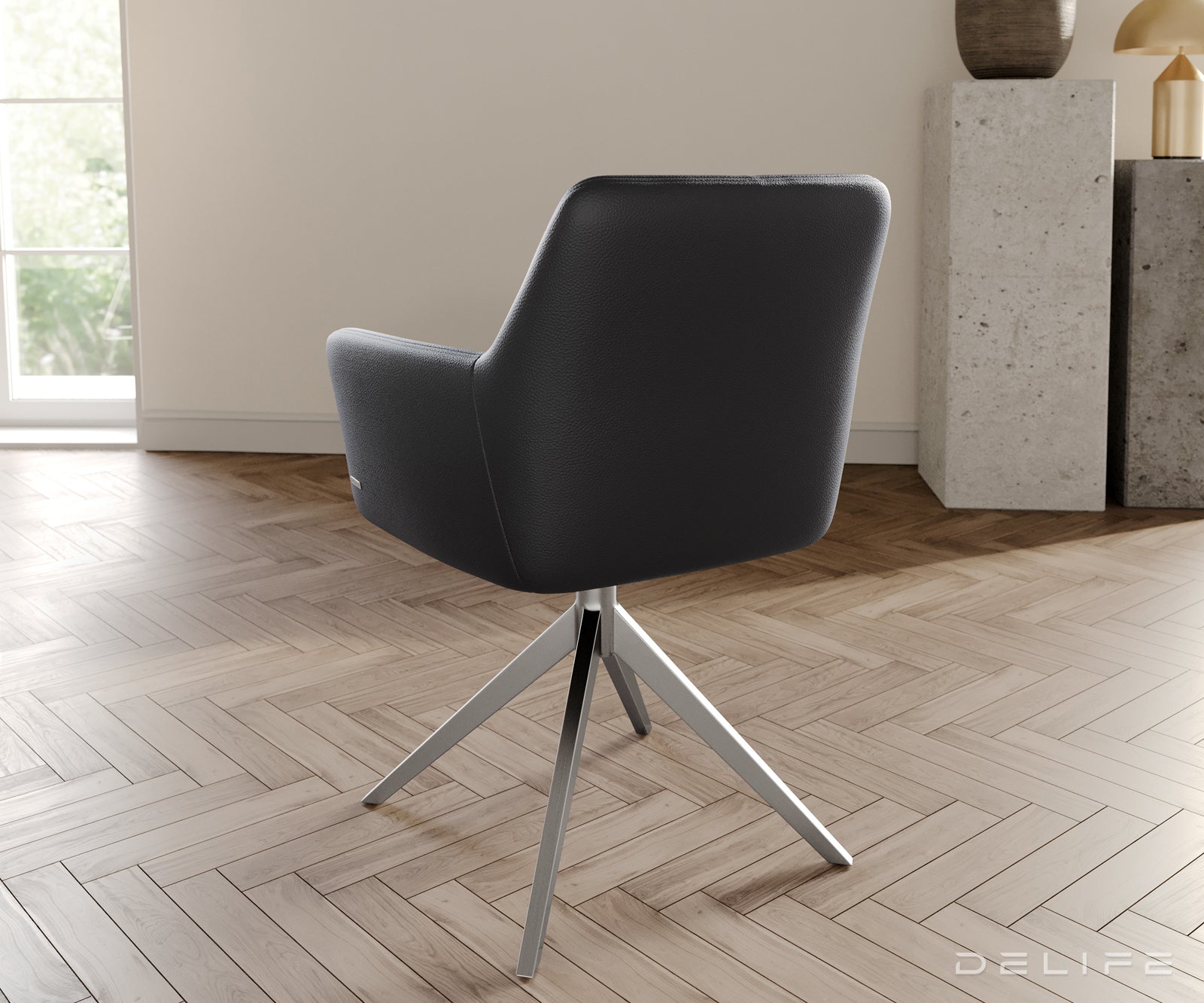 Blagovaonska stolica s rukonaslonom Xana, Materijal: koža