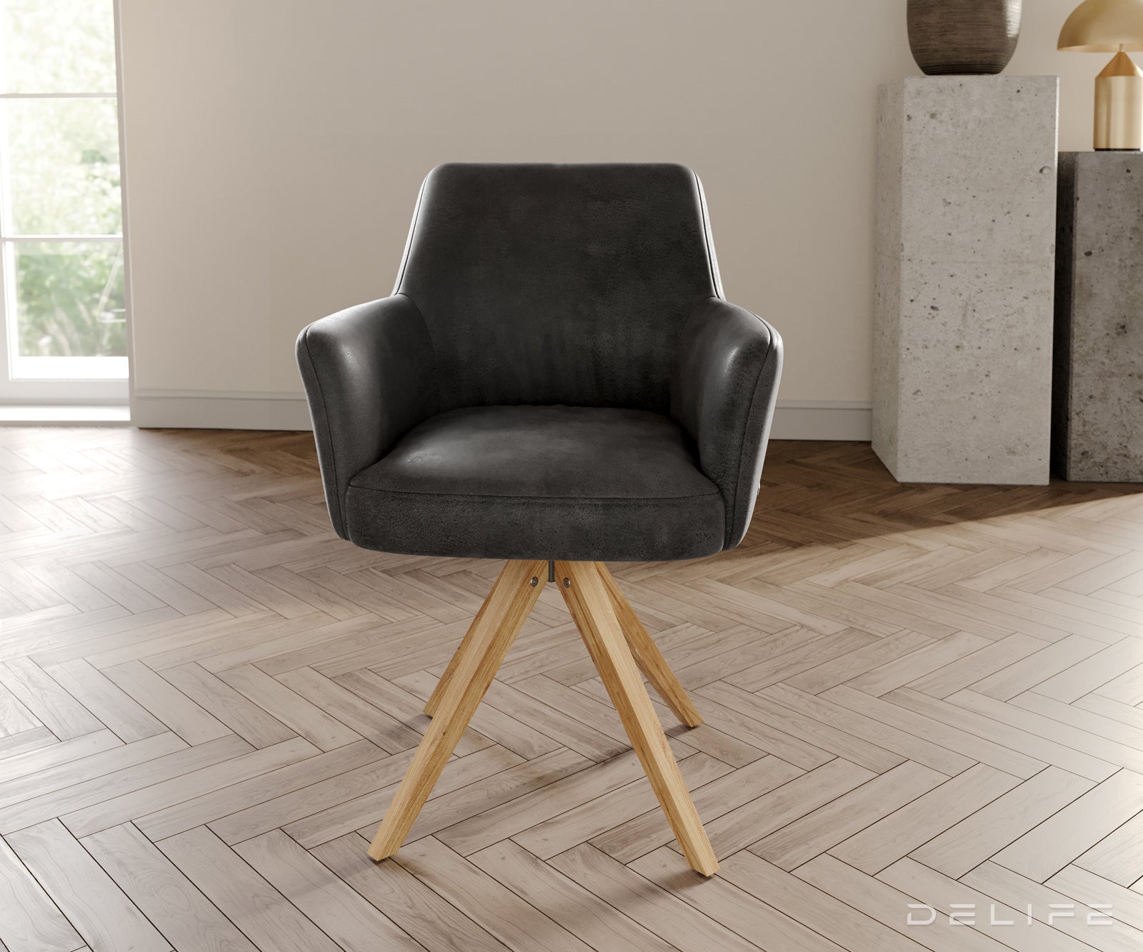 Blagovaonska stolica s rukonaslonom Xana, Materijal: mikrofibra