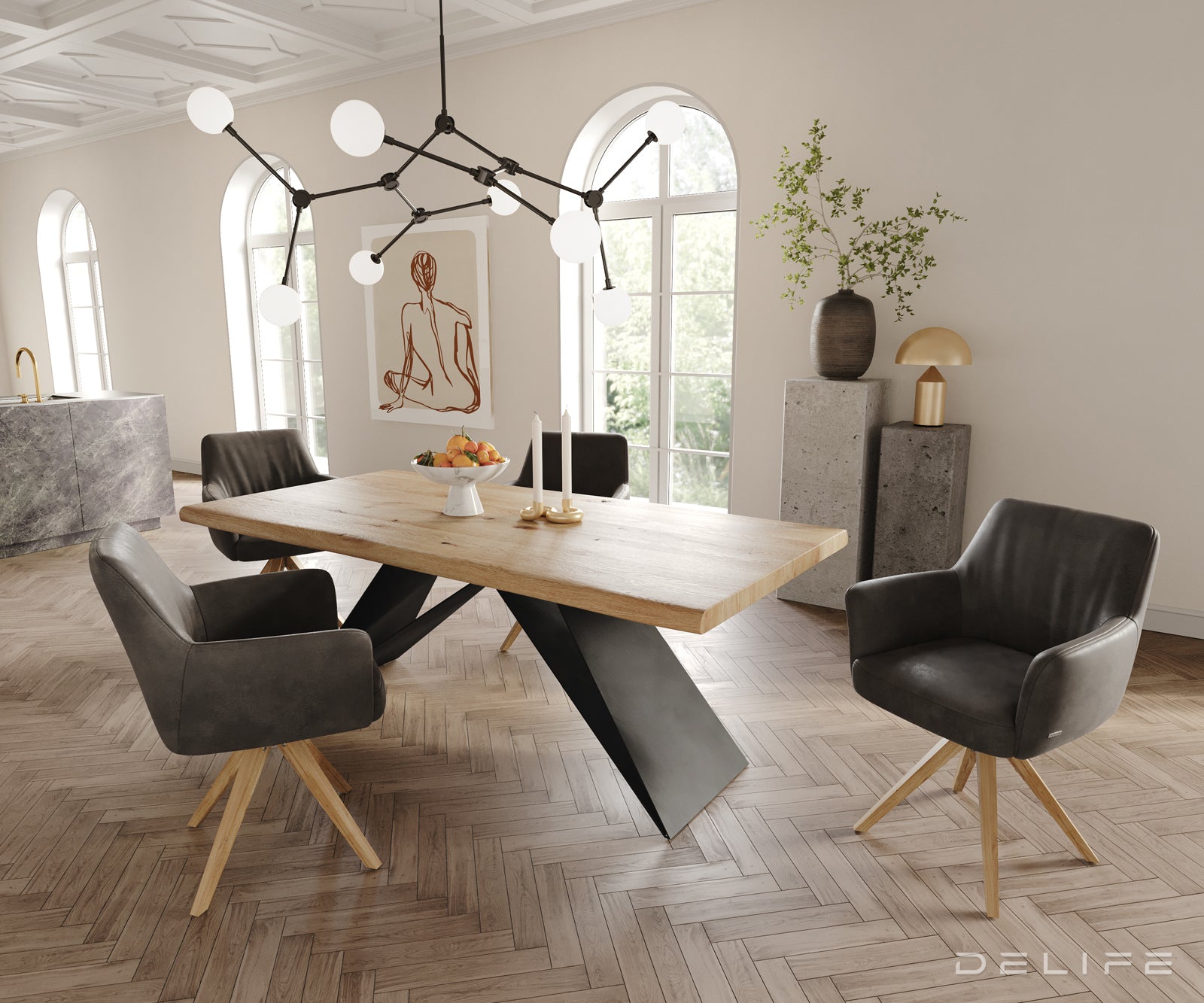 Blagovaonska stolica s rukonaslonom Xana, Materijal: mikrofibra