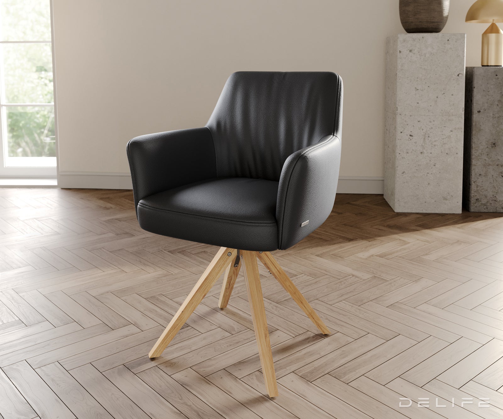 Blagovaonska stolica s rukonaslonom Xana, Materijal: koža