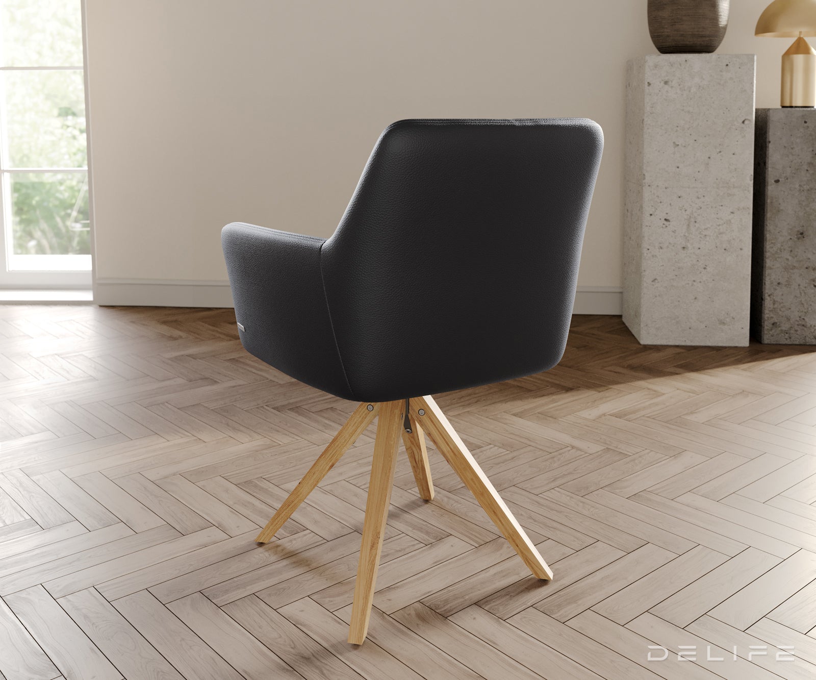 Blagovaonska stolica s rukonaslonom Xana, Materijal: koža