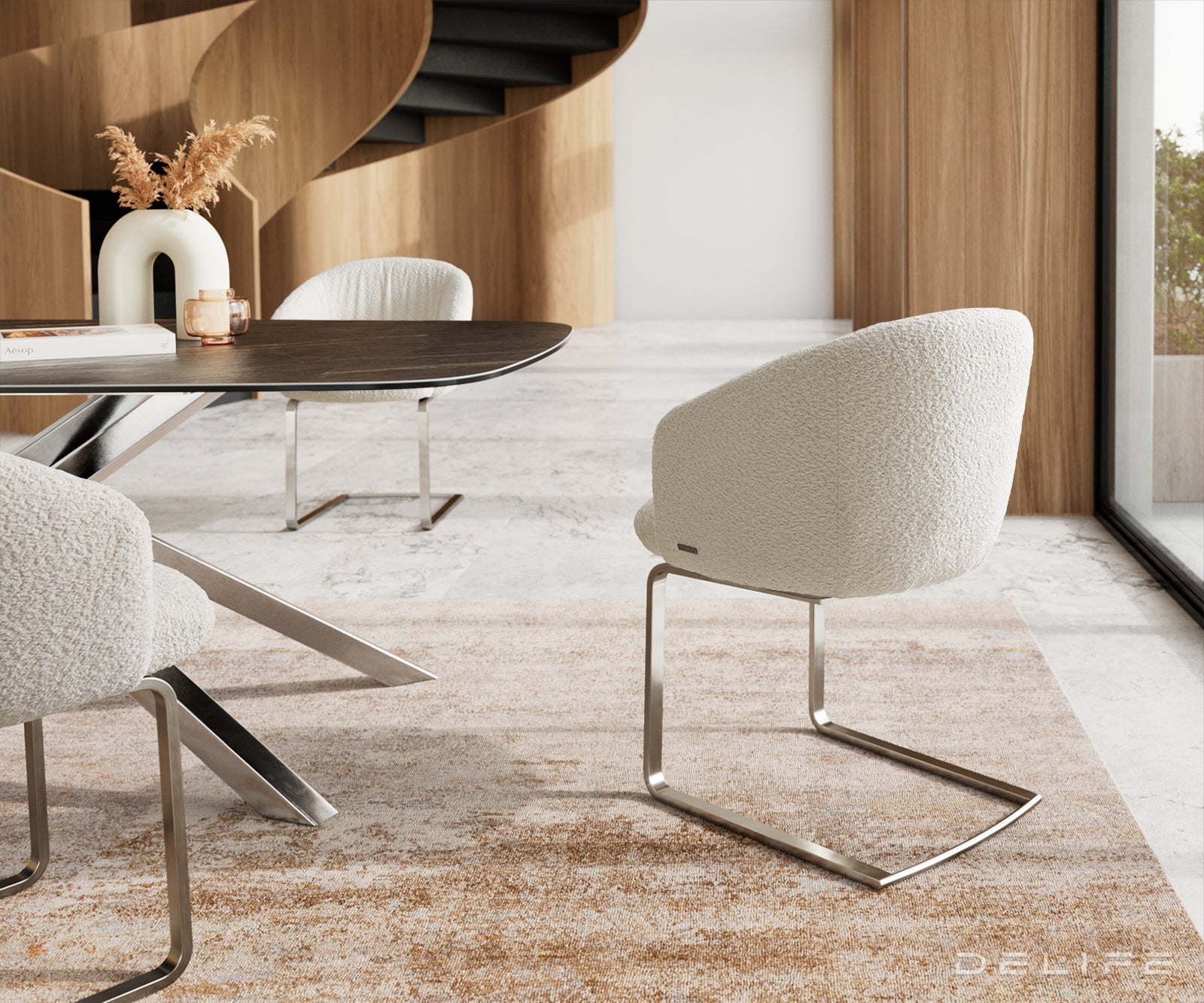 Blagovaonska stolica Caja, Materijal: boucle