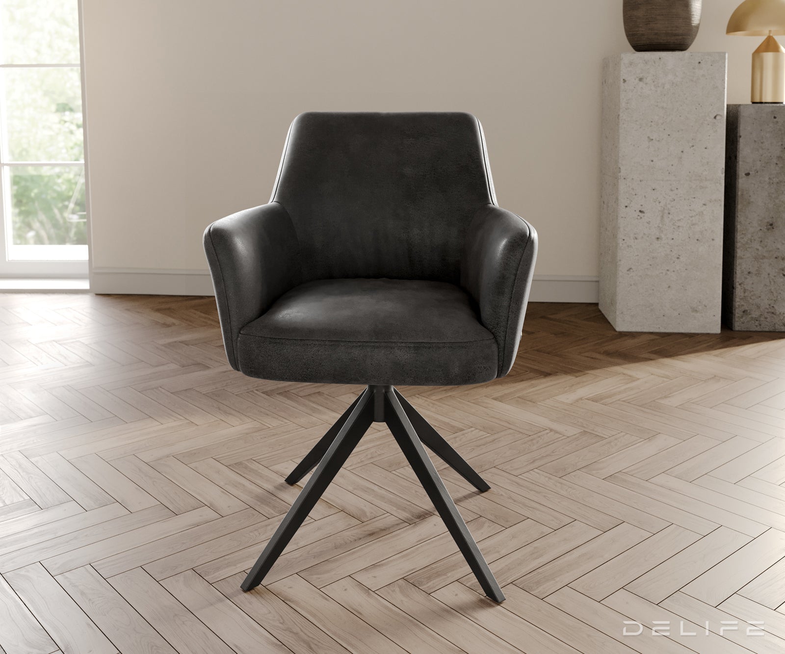 Blagovaonska stolica s rukonaslonom Xana, Materijal: mikrofibra