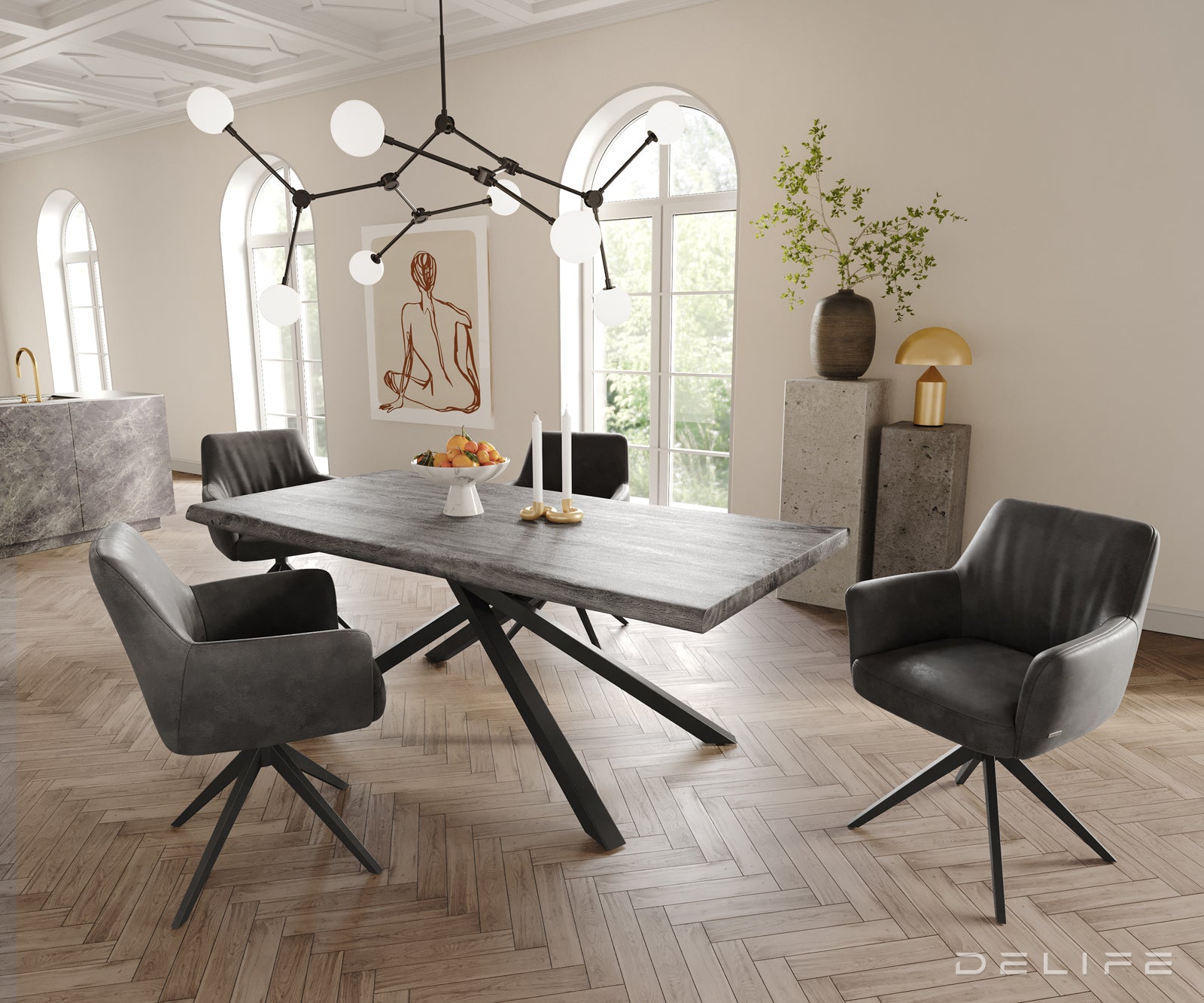 Blagovaonska stolica s rukonaslonom Xana, Materijal: mikrofibra