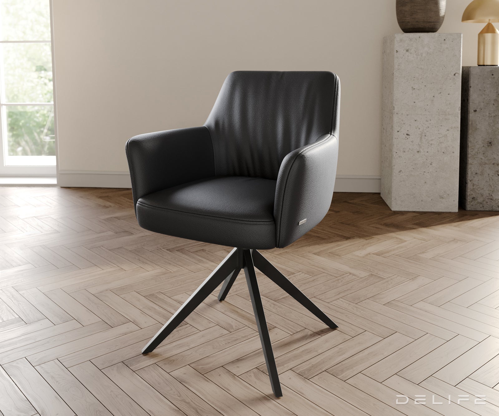 Blagovaonska stolica s rukonaslonom Xana, Materijal: koža