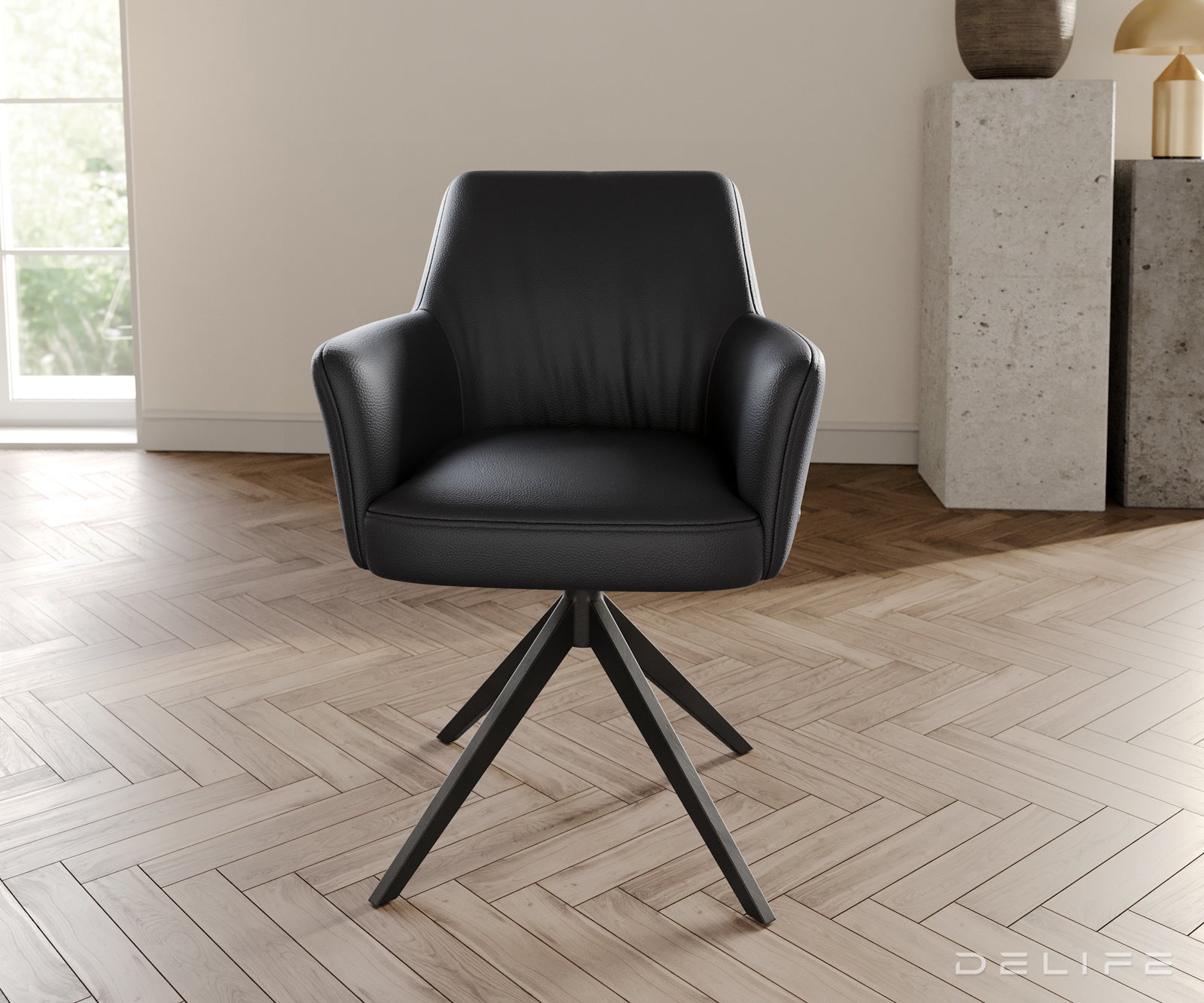 Blagovaonska stolica s rukonaslonom Xana, Materijal: koža