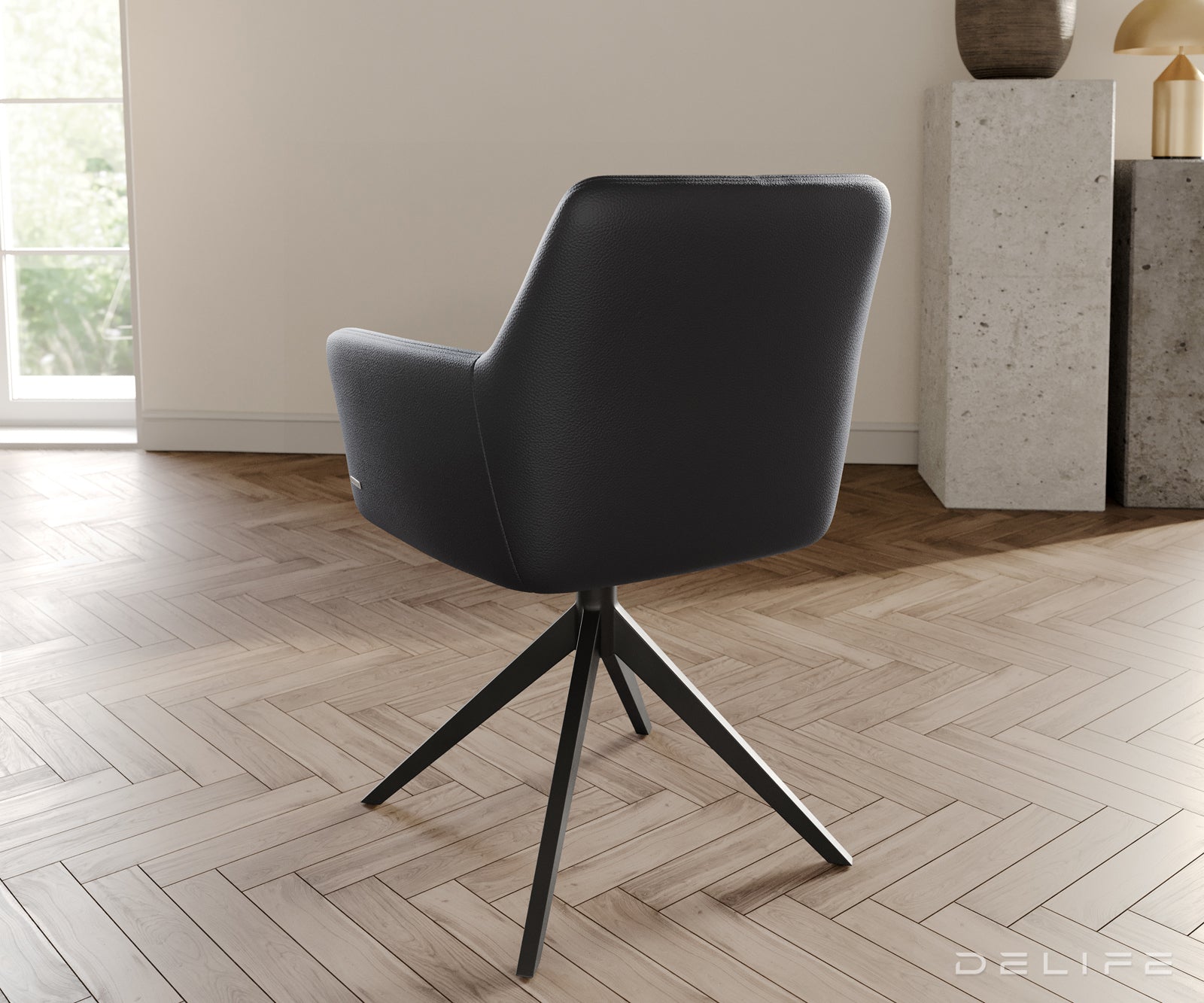 Blagovaonska stolica s rukonaslonom Xana, Materijal: koža