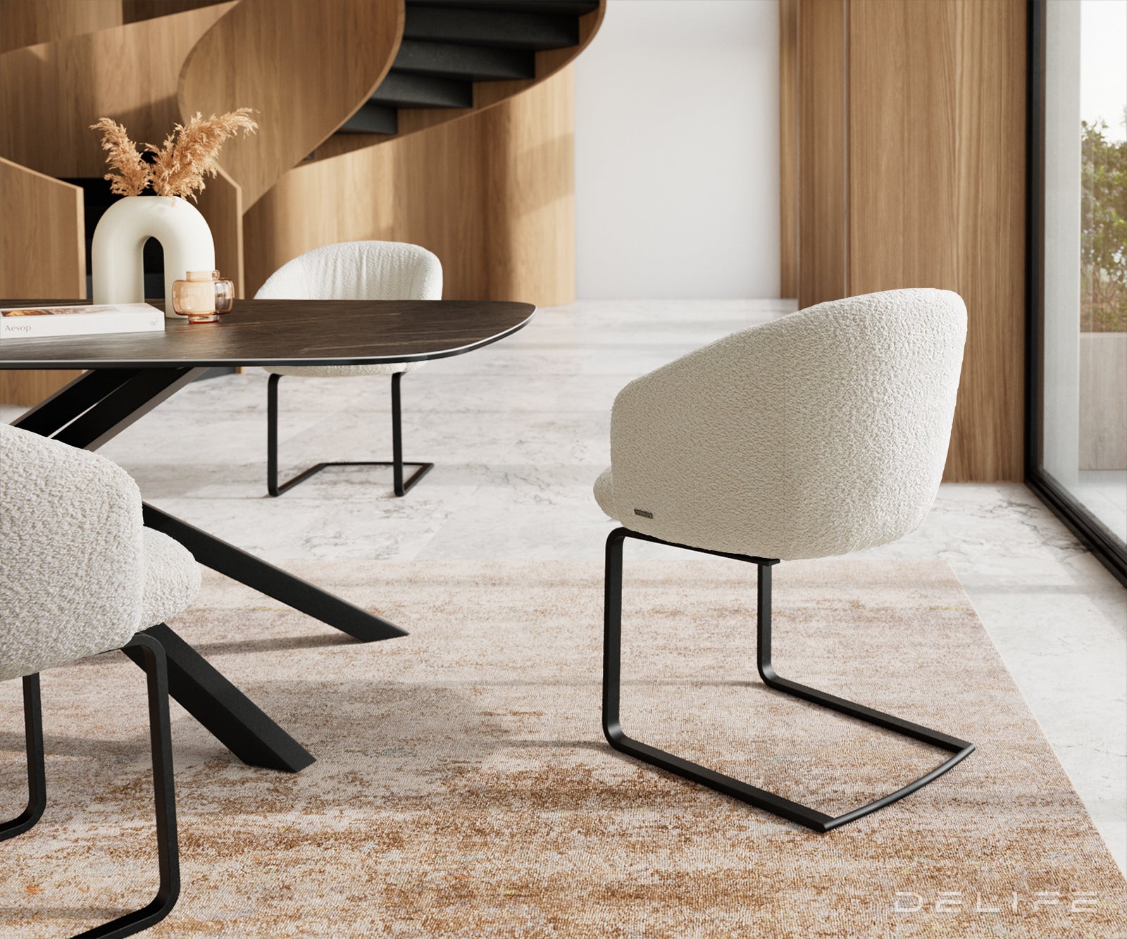 Blagovaonska stolica Caja, Materijal: boucle