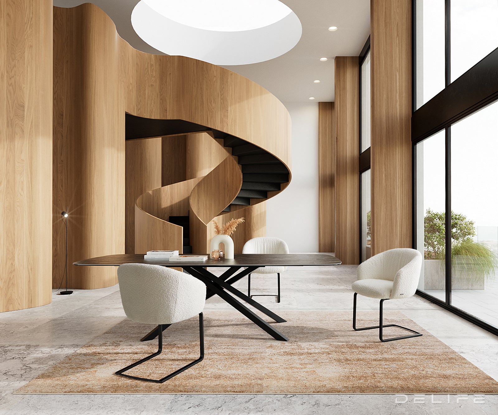 Blagovaonska stolica Caja, Materijal: boucle